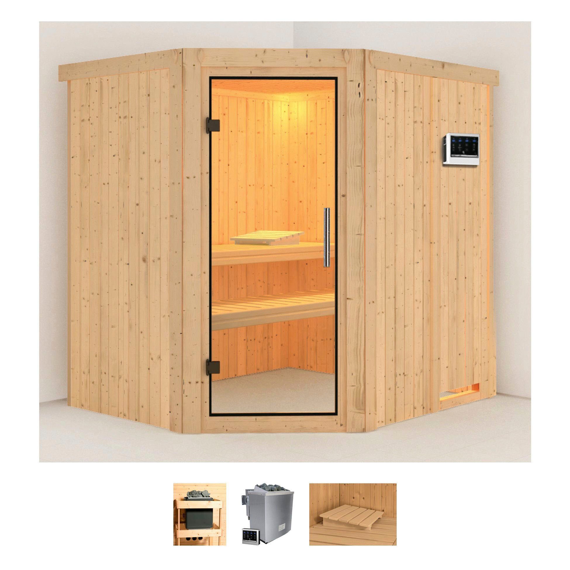 Karibu Sauna "Siirin" Set, 9 KW-Bio-Ofen mit externer Steuerung