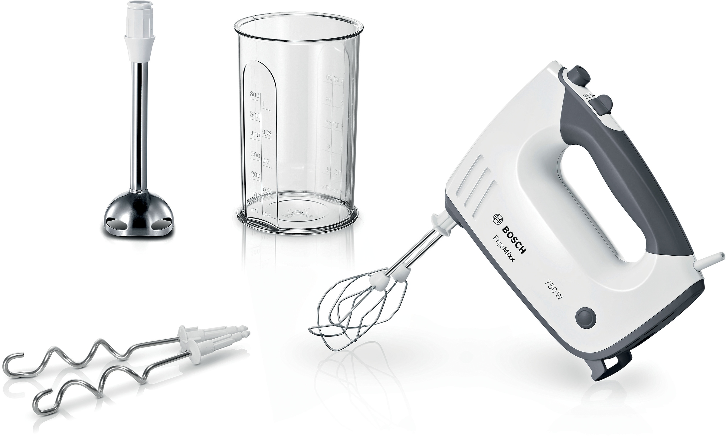 Handmixer »ErgoMixx MFQ37470, Knethaken, weiß/grau«, 750 W, Mixfuß, ergonomischer...