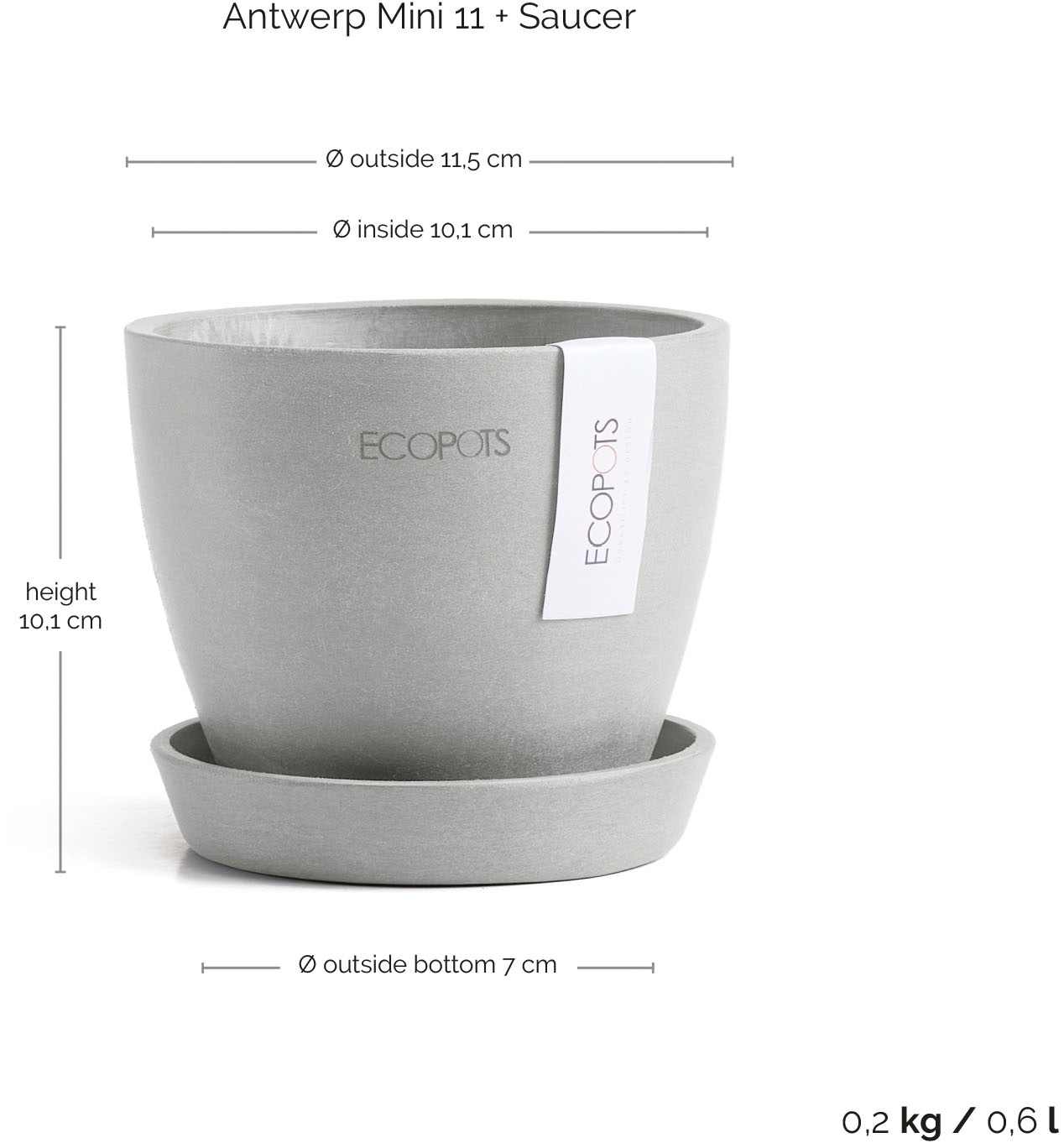 ECOPOTS Blumentopf »Antwerp Mini 11 Weißgrau« für den Innenbereich