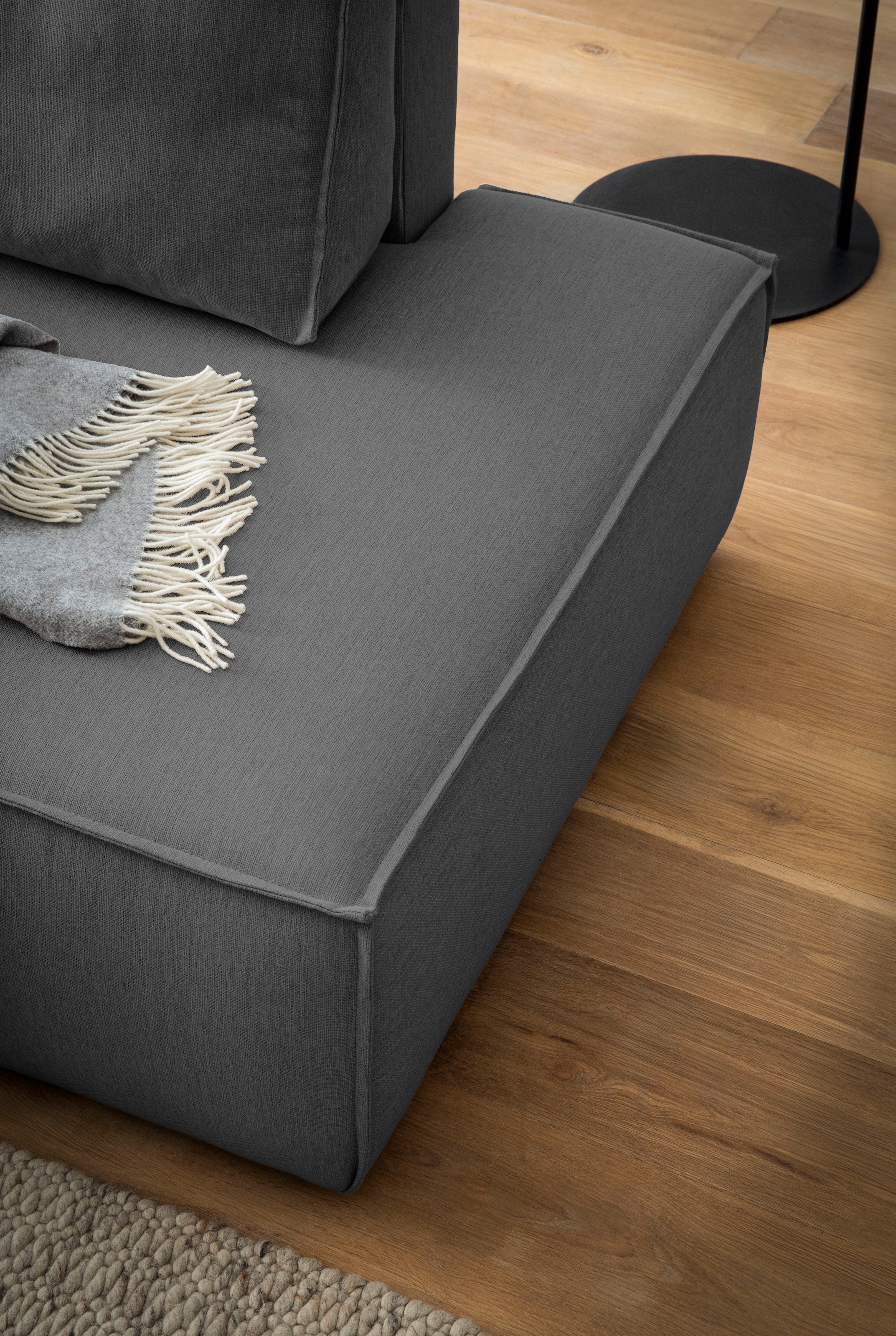 OTTO home Ecksofa »SHERWOOD,  Schlafsofa in L-Form offen (275cm), Cord, Leinenoptik« Schlaffunktion und Bettkasten, Kedernaht, hoher Sitz- & Liegekomfort,