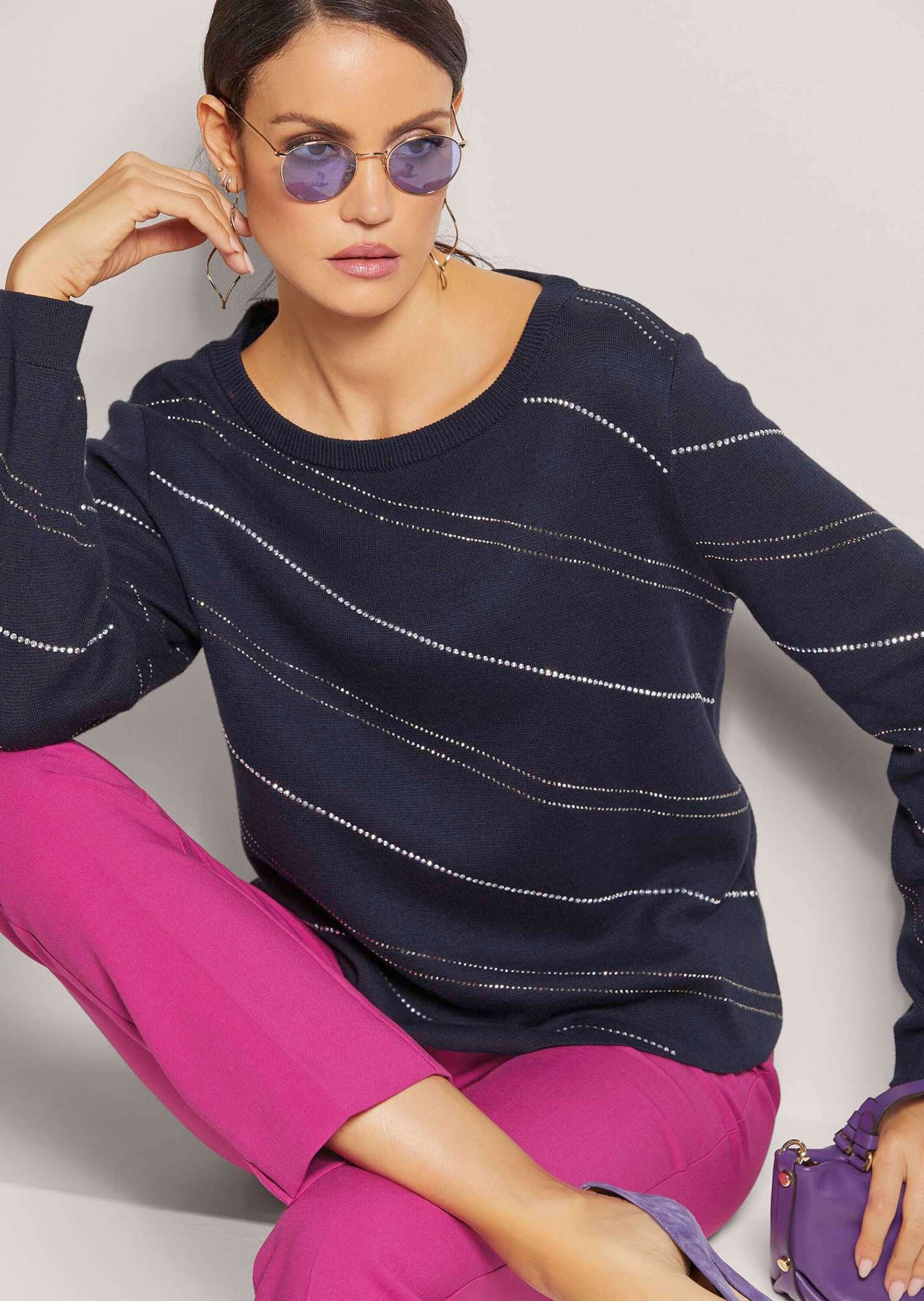 MADELEINE Longpullover »Pullover Pullover mit Ziersteinen«