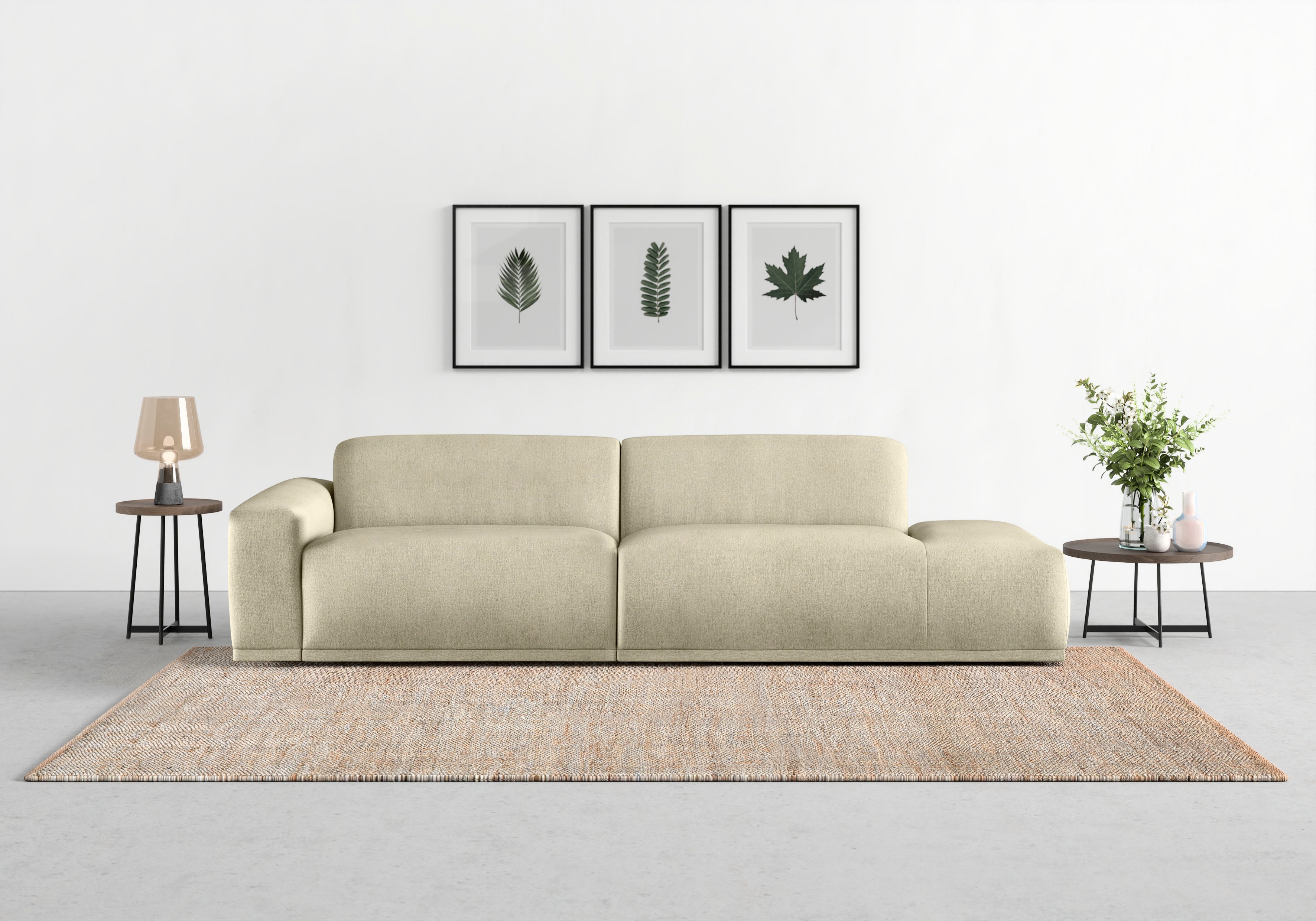 TRENDMANUFAKTUR Big-Sofa "Braga, mit hochwertigem Kaltschaum, Megasofa, Japandi-Design" modernes Big-Sofa, Couch mit hohem Sitzkomfort, 277/72/107 cm (B/H/T)