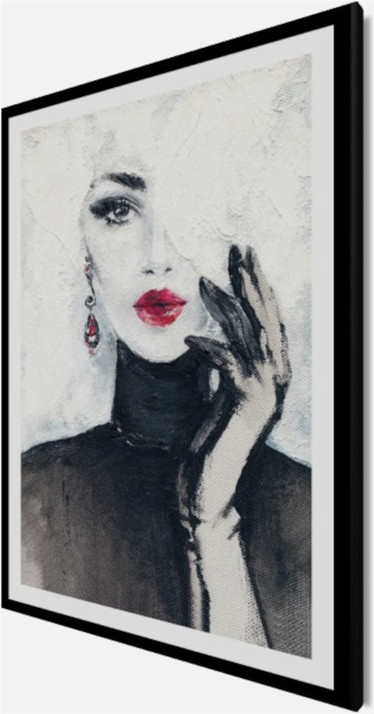 Bönninghoff Bild mit Rahmen »Wandbild gerahmt FRAU MIT ROTEN LIPPEN 50x70 cm – Stilvolles« Fashion | Frau 1 Stk. tlg. mit dekorativem Rahmen