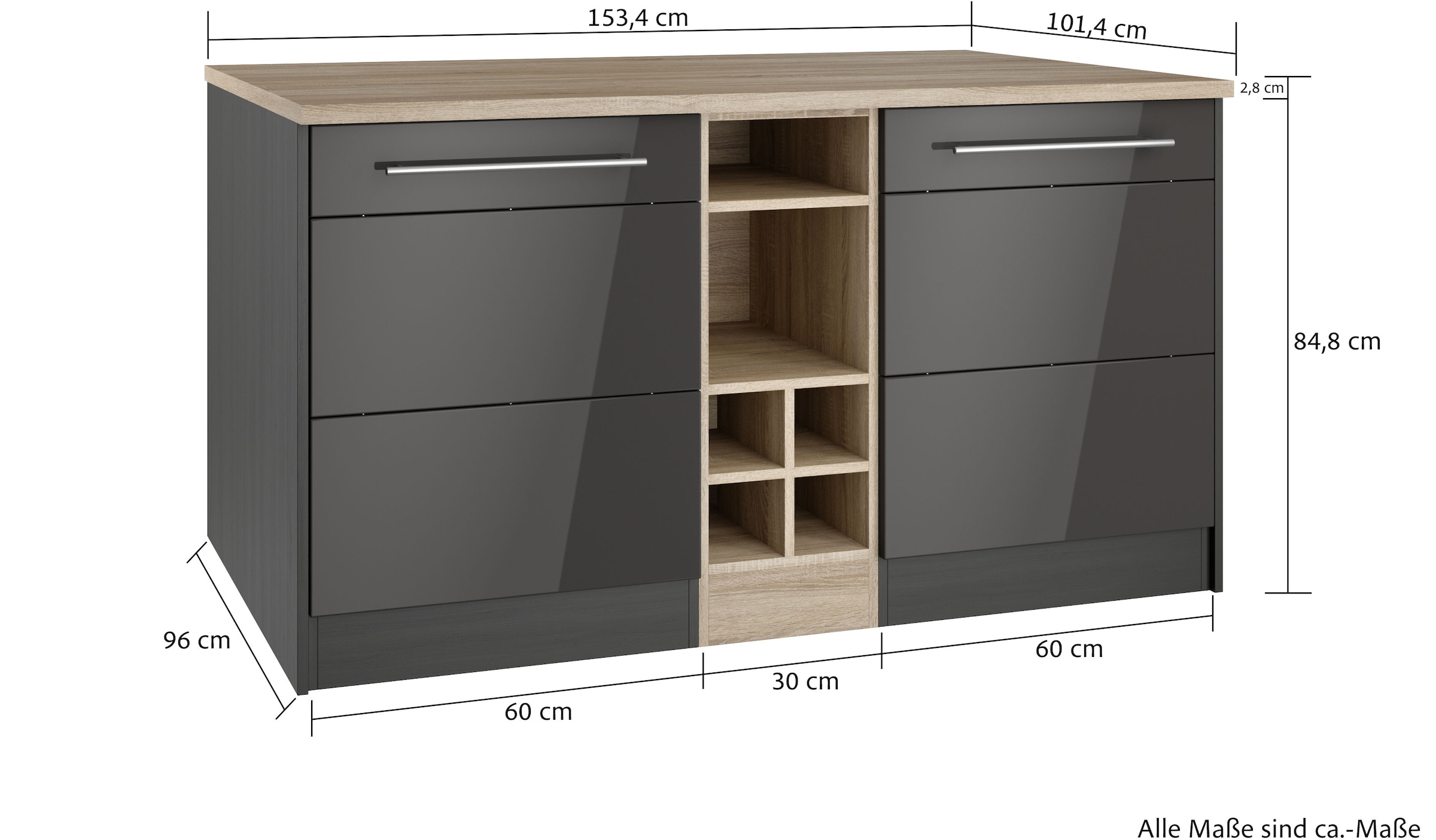 HELD MÖBEL Kücheninsel »Wien«, Breite 153 cm, MDF-Fronten, Flaschenregal