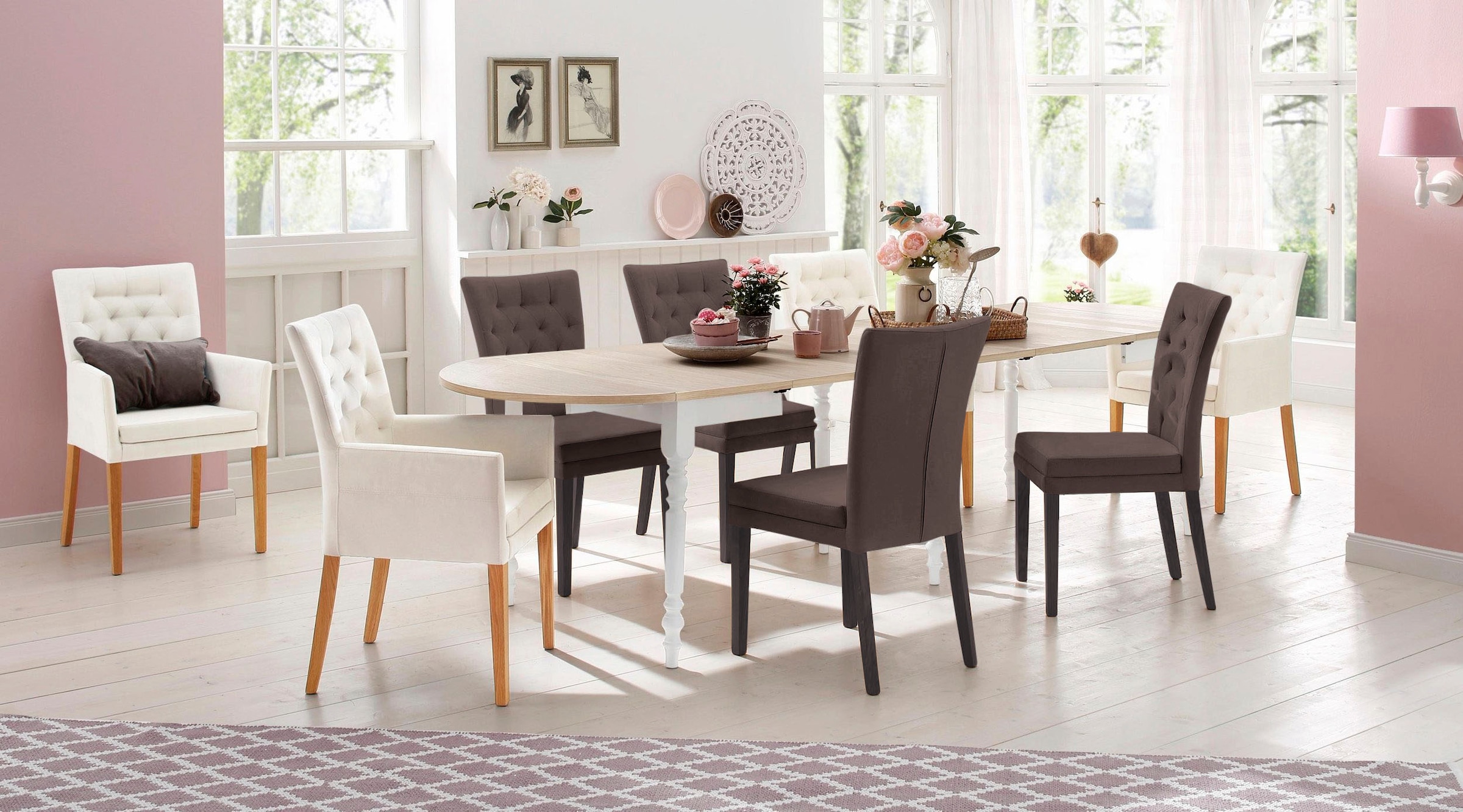 Home affaire 4-Fußstuhl »Colorado«, (Set), 6 St., Luxus-Microfaser, Beine aus Buche, wengefarben lackiert, Im 2er, 4er oder 6er-Set