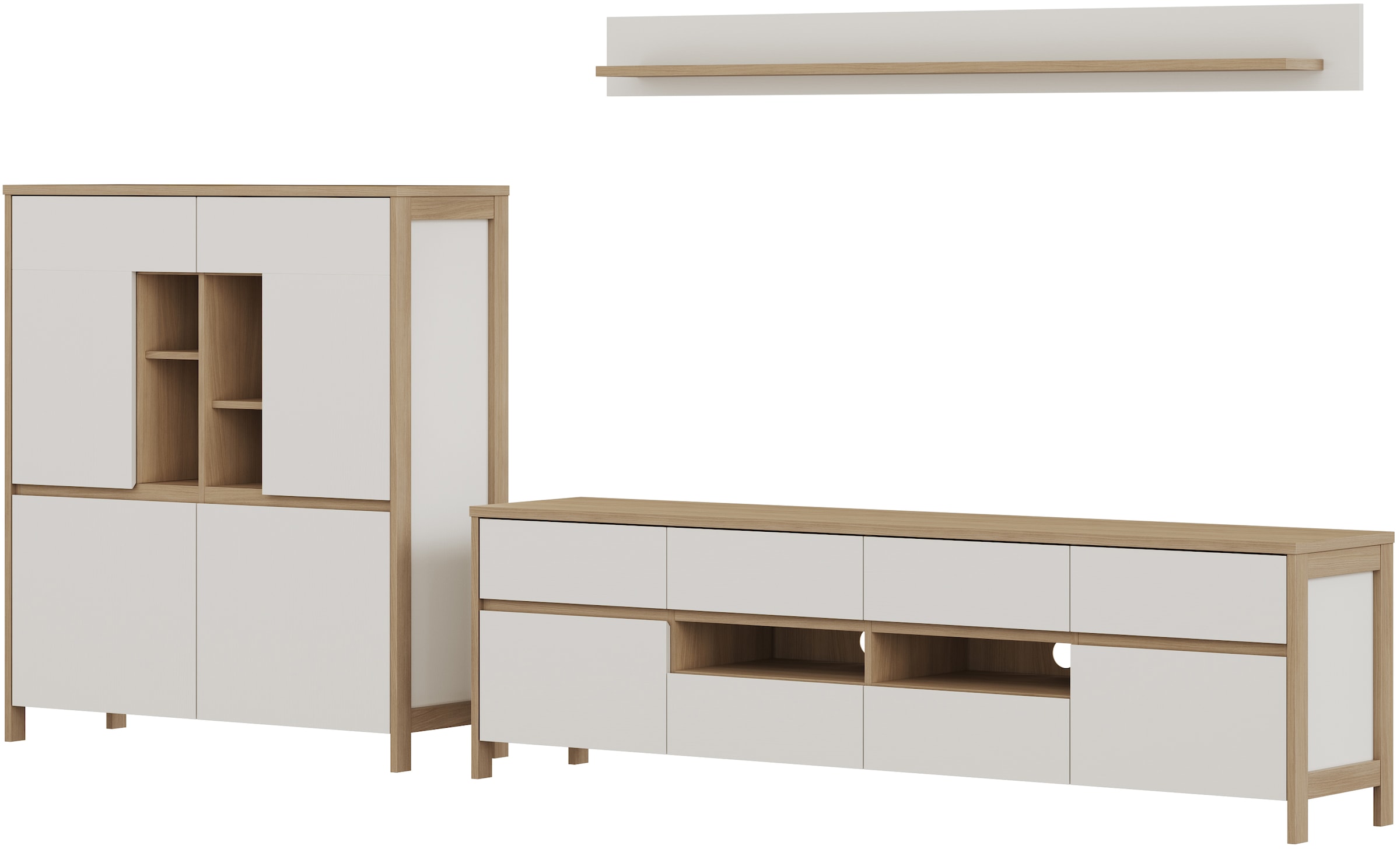 Home affaire Wohnwand »Stranda, moderne Anbauwand, Komplettset im Scandi-Style«, (3 St.), enthält Lowboard, Highboard und Wandboard, 324 cm breit