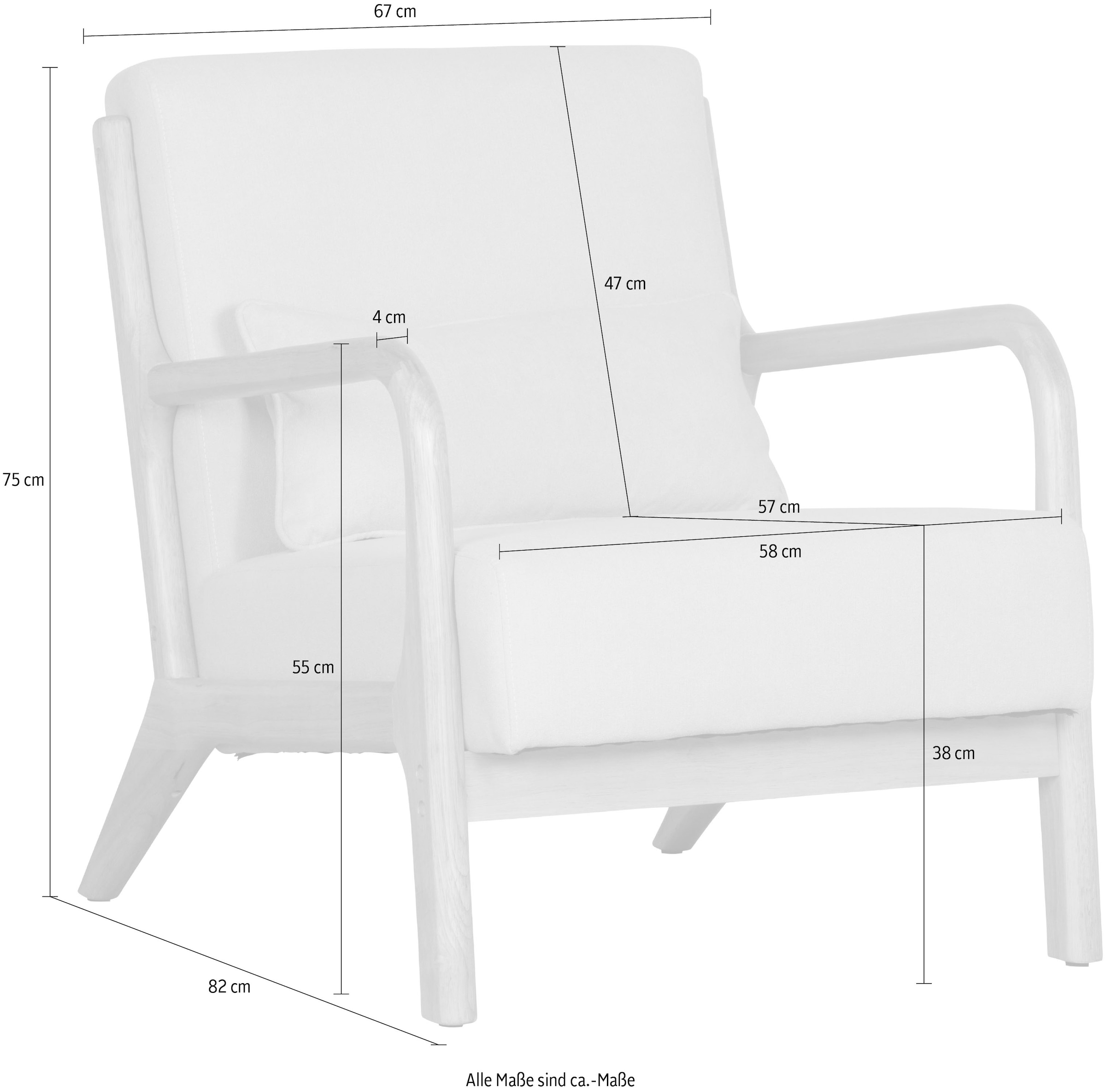 WOOOD Loungesessel »Mark mit Gewebtem Bezug und Gummibaumholz-Rahmen B 67 x T 82 x H 75 cm« Gute Verschleißfestigkeit, Tragkraft 135 kg, separates Rückenkissen