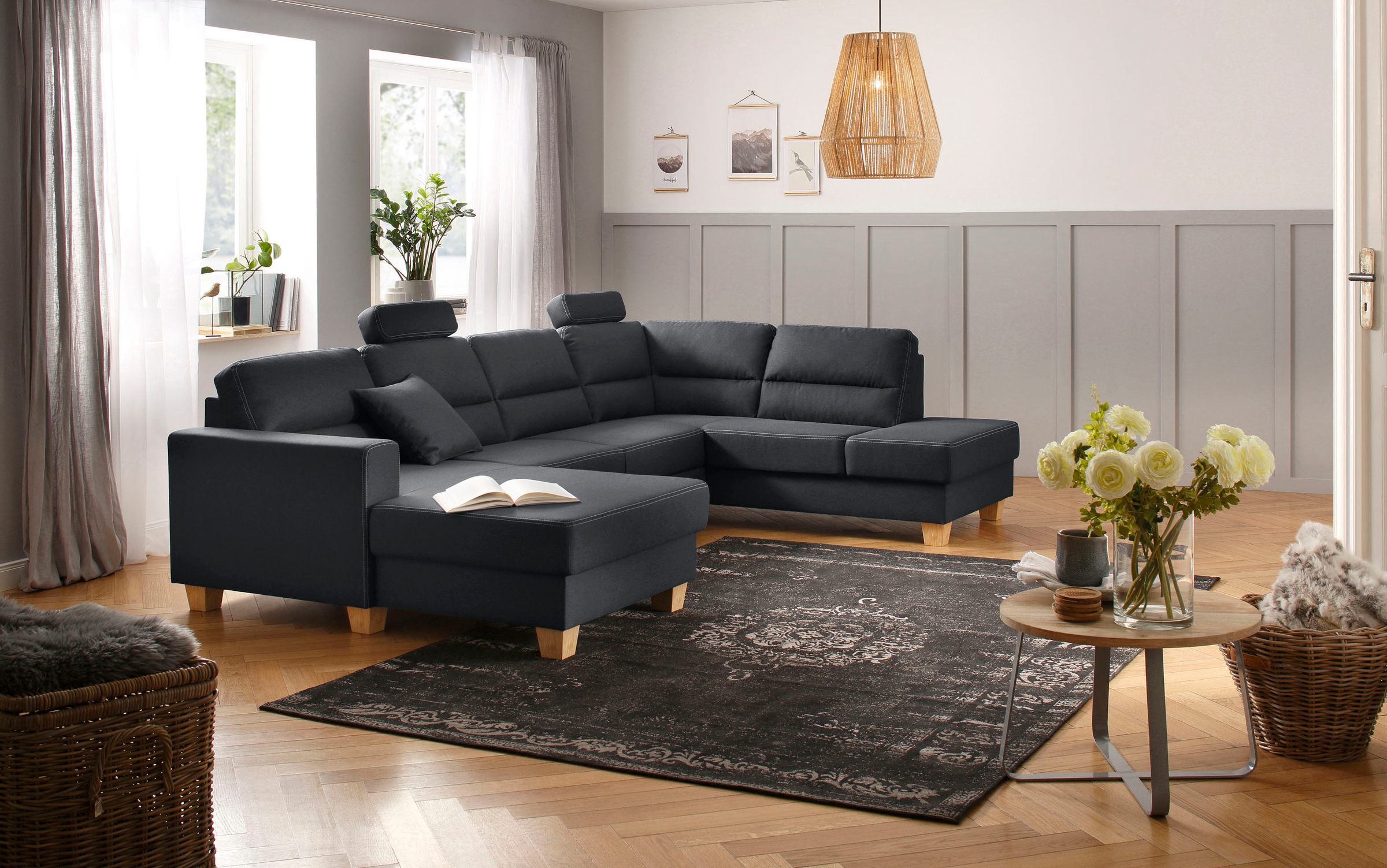 Home affaire Wohnlandschaft »Navan, U-Form«, wahlweise mit Bettfunktion und Kopfstütze