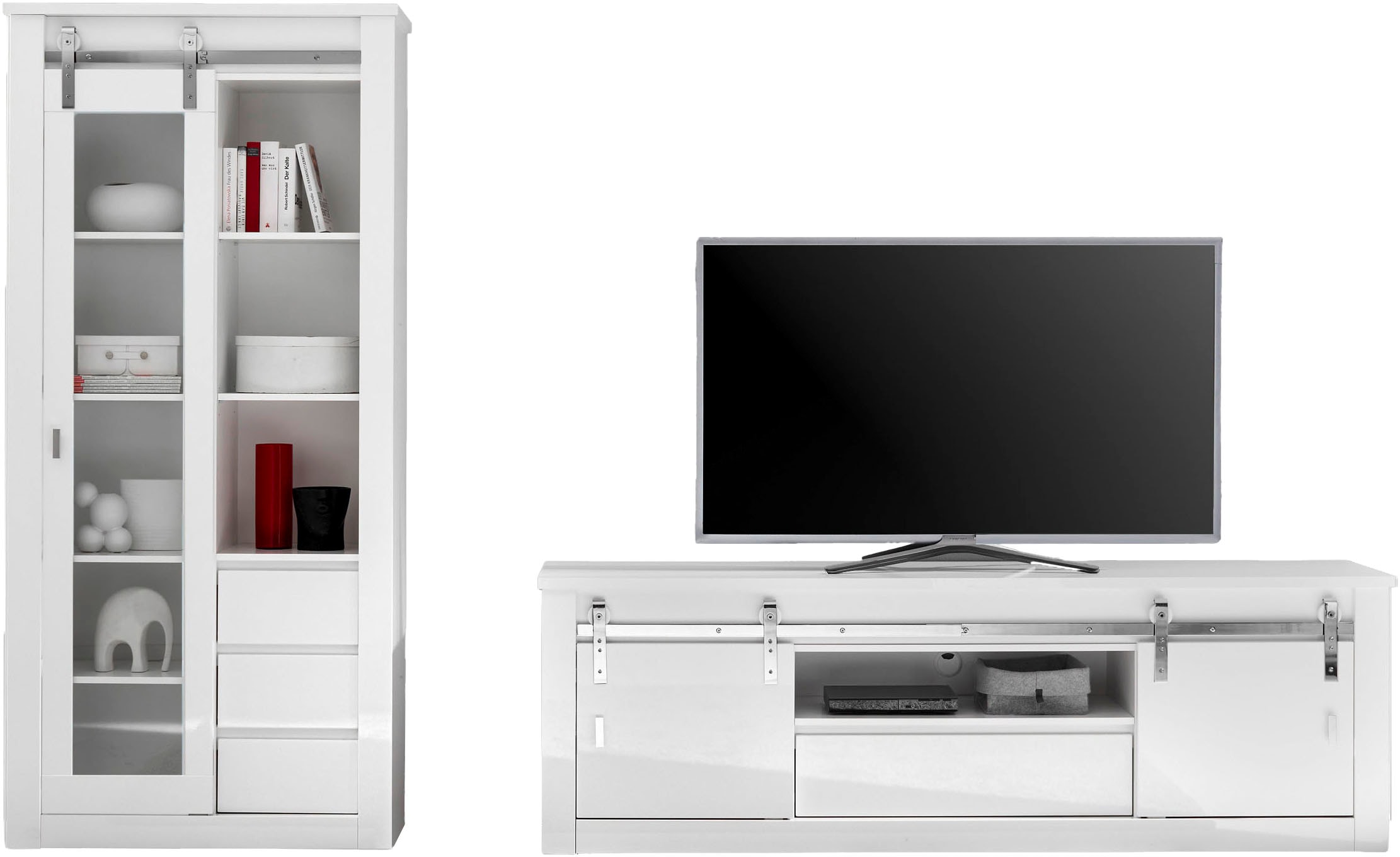 Home affaire Wohnwand »Daytona, moderne Anbauwand, Wohnzimmer-Set in Weiß Hochglanz« Set, 2 Stk. tlg.