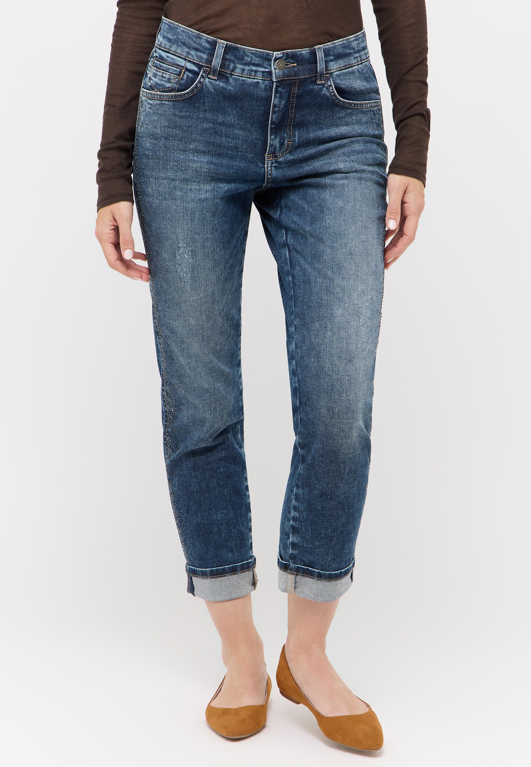 ANGELS 7/8-Jeans "DARLEEN SPARKLE" mit Umschlagsaum, STRAIGHT, Stretch-Denim