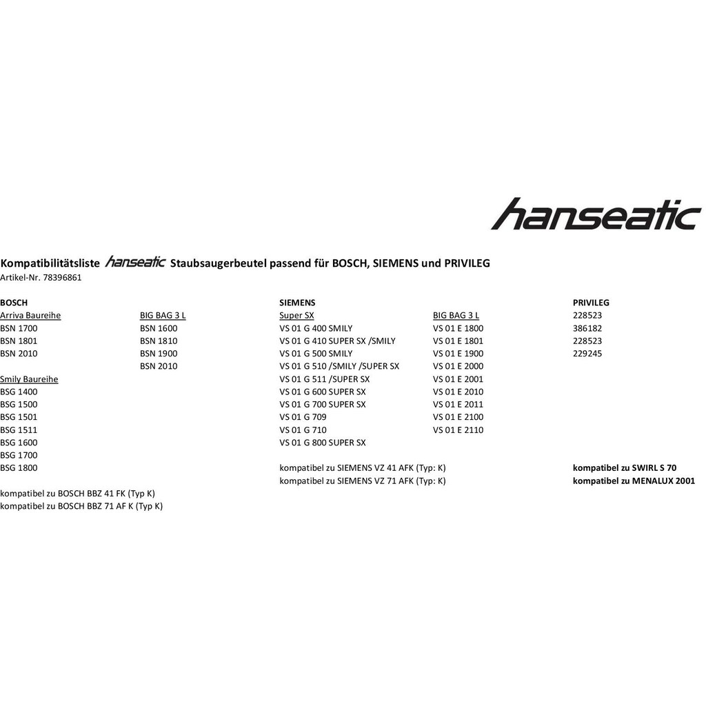 Hanseatic Staubsaugerbeutel »Staubbeutel«, (Packung, 10 St.)