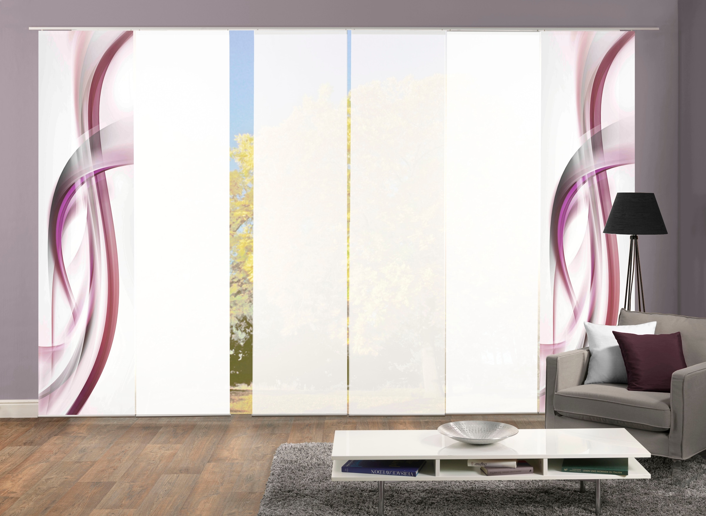 Schiebegardine HOME WOHNIDEEN, B:60cm H:245cm, lila, Polyester, Wohnzimmer, Gardinen, "FALA", Schiebevorhang Digi 6er Set FALA BEERE