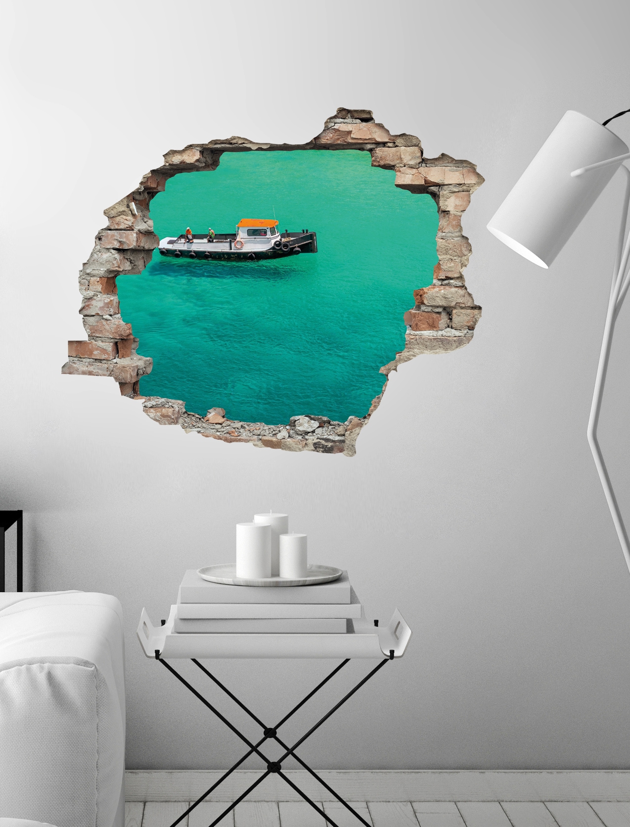 queence Wandtattoo »Boote«, (1 St.), Wandsticker, Wandbild, selbstklebend, 3D, Wanddurchbruch