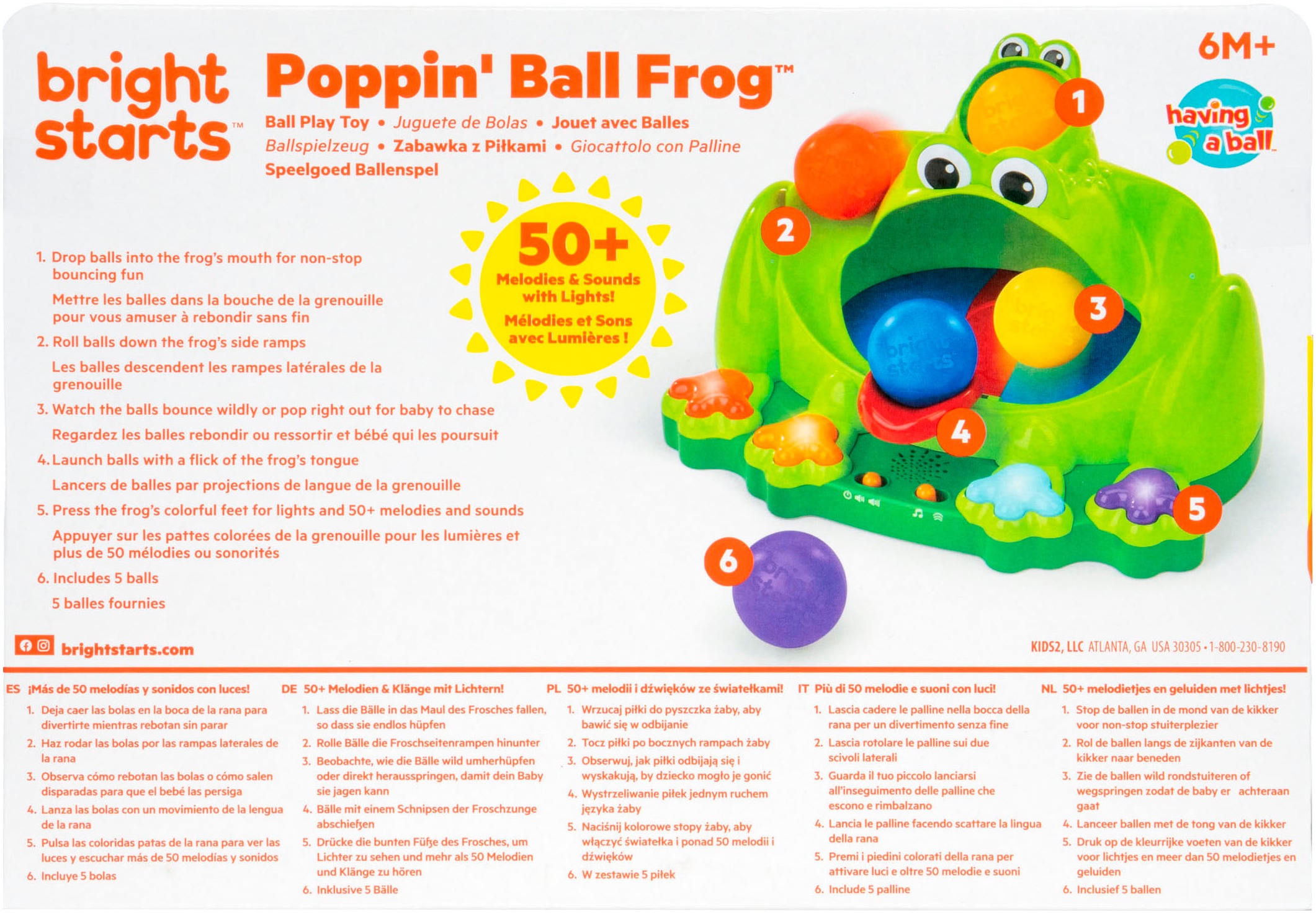Bright Starts Lernspielzeug »Poppin' Ball Frog Ball Play Toy«, mit Licht und Sound