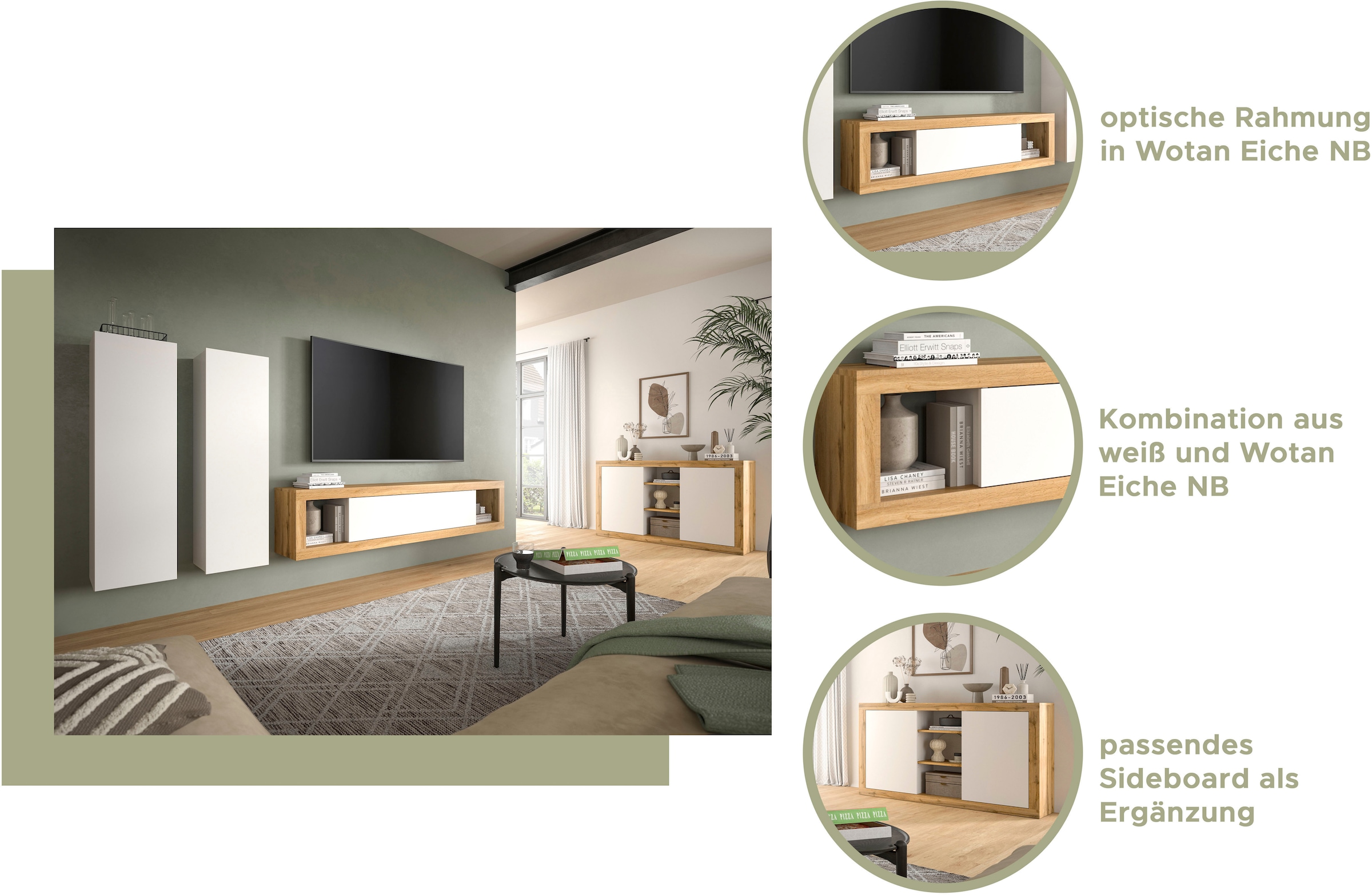 INOSIGN Sideboard »Trinity, Breite 130 cm, 2-türig, 3 offene Fächer, grifflose Fronten«, Anrichte, Kommode, Schrank, Stauraumschrank