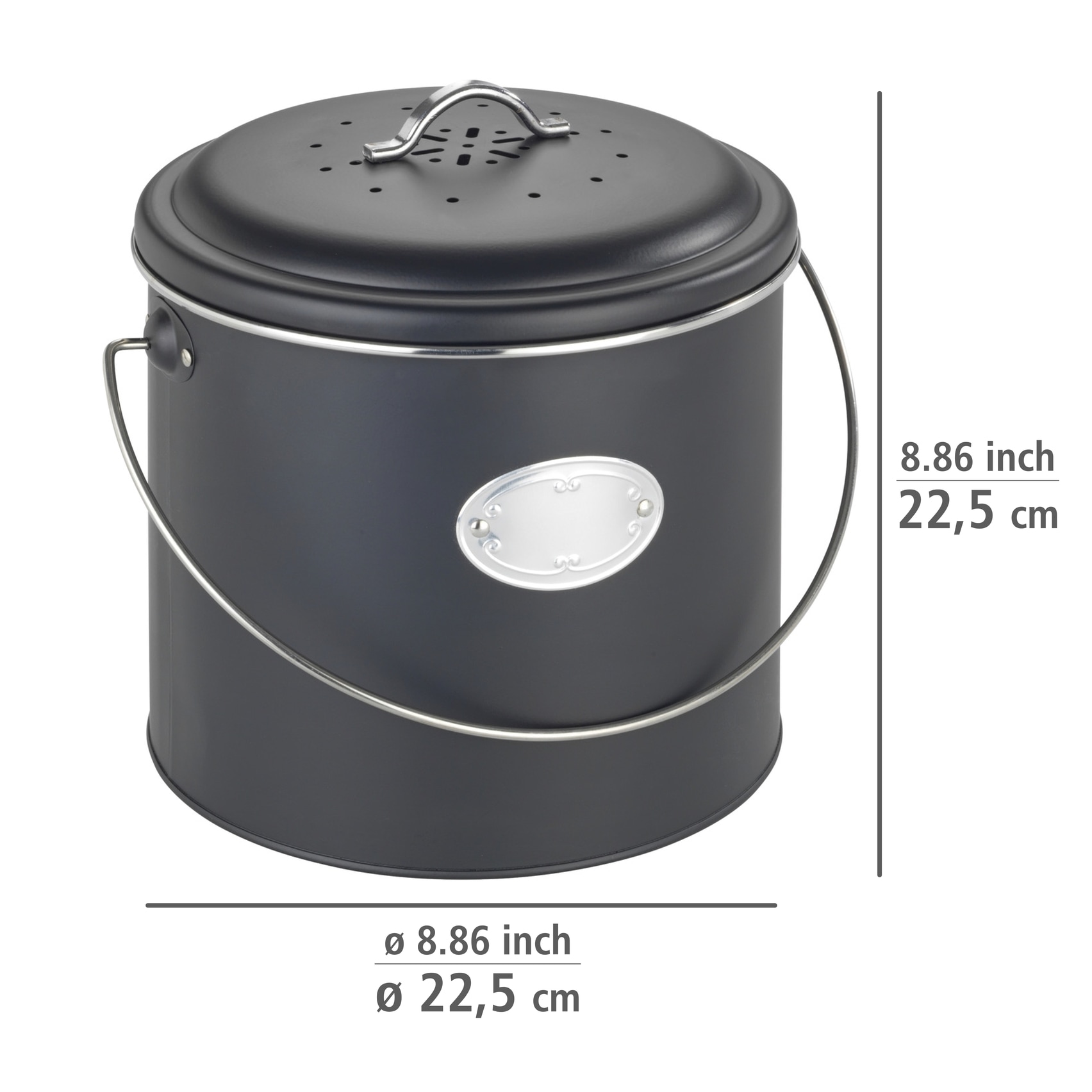 WENKO Biomülleimer »Modell Nero«, Komposteimer aus Metall, inkl. 3 Aktivkohlefiltern zum Wechseln, 6 L