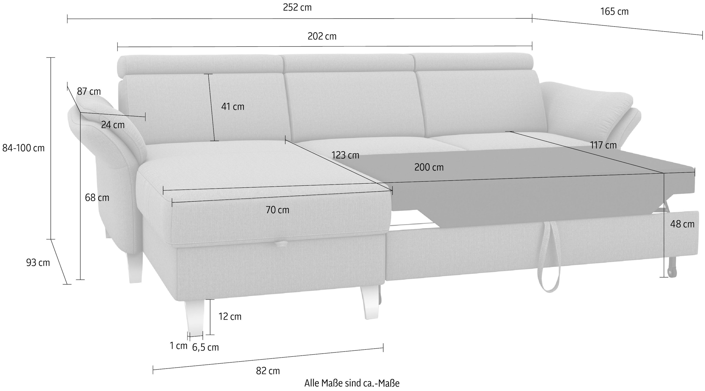 sit&more Ecksofa »Vincenzo L-Form«, inklusive Kopfteilverstellung, wahlweise mit Bettfunktion, Bettkasten