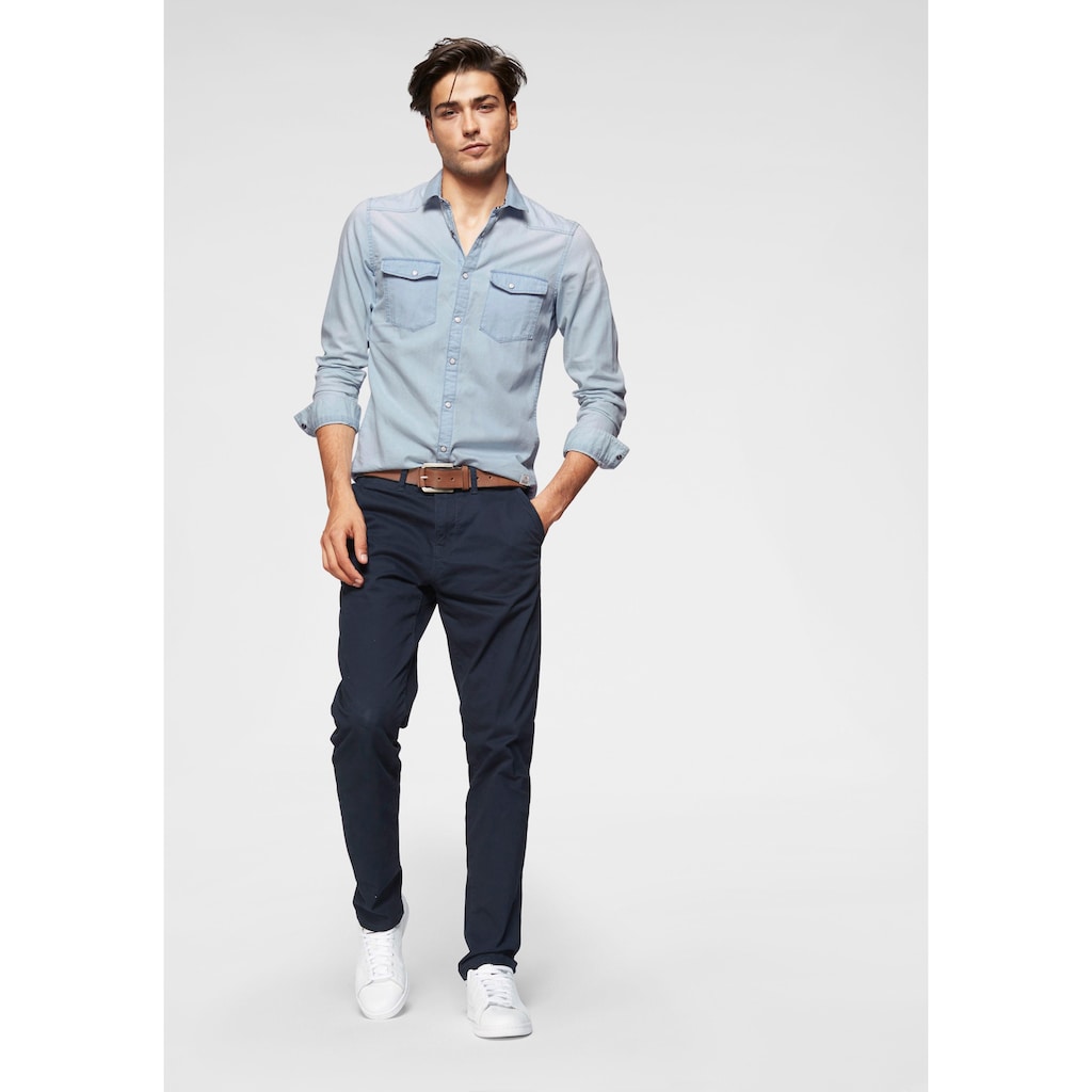 TOM TAILOR Denim Chinohose, (mit Gürtel), leicht vorgewaschen