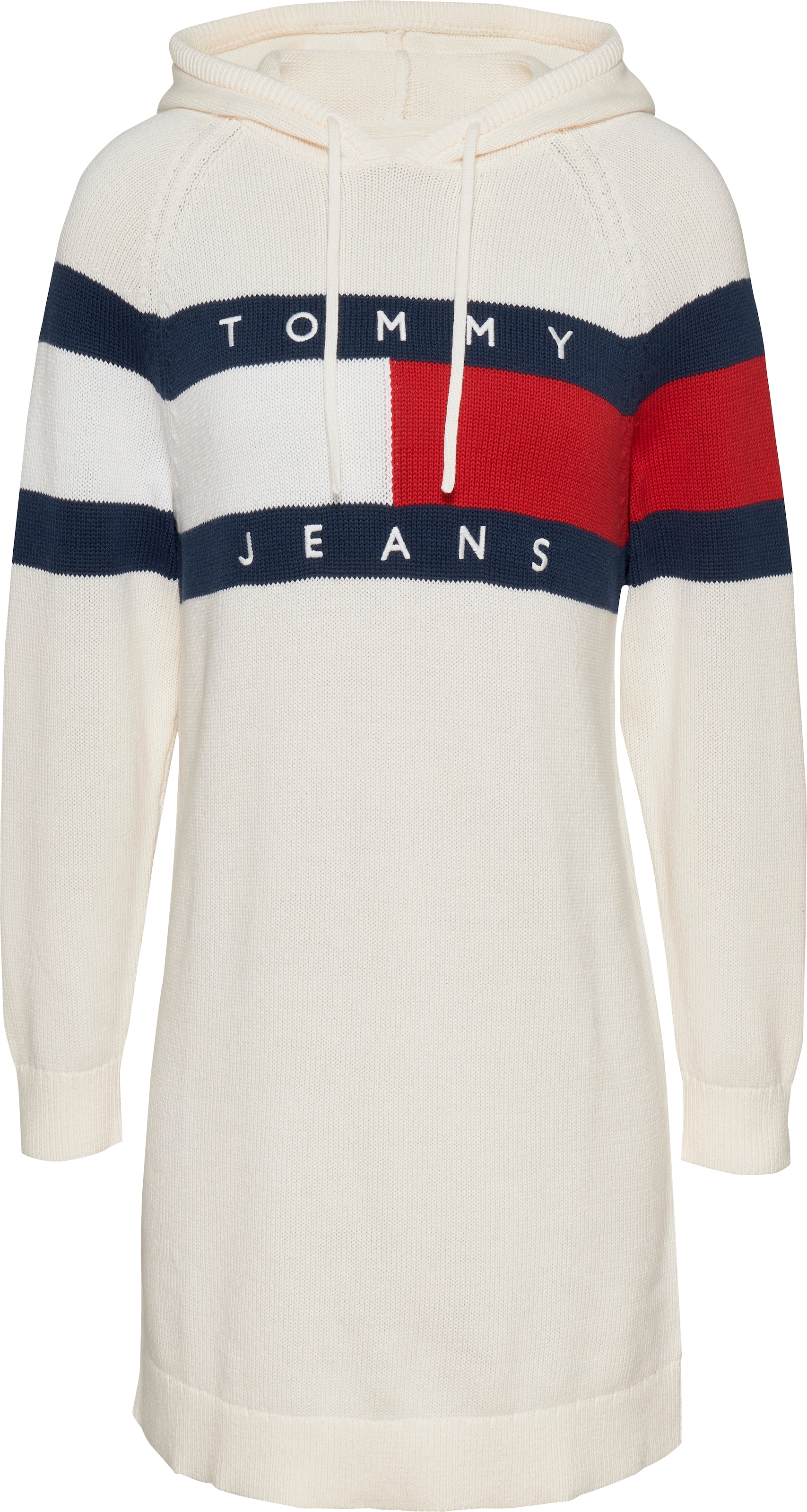 Tommy Jeans Strickkleid »TJW FLAG HOOD SWEATER DRESS EXT«, mit Logo-Flag