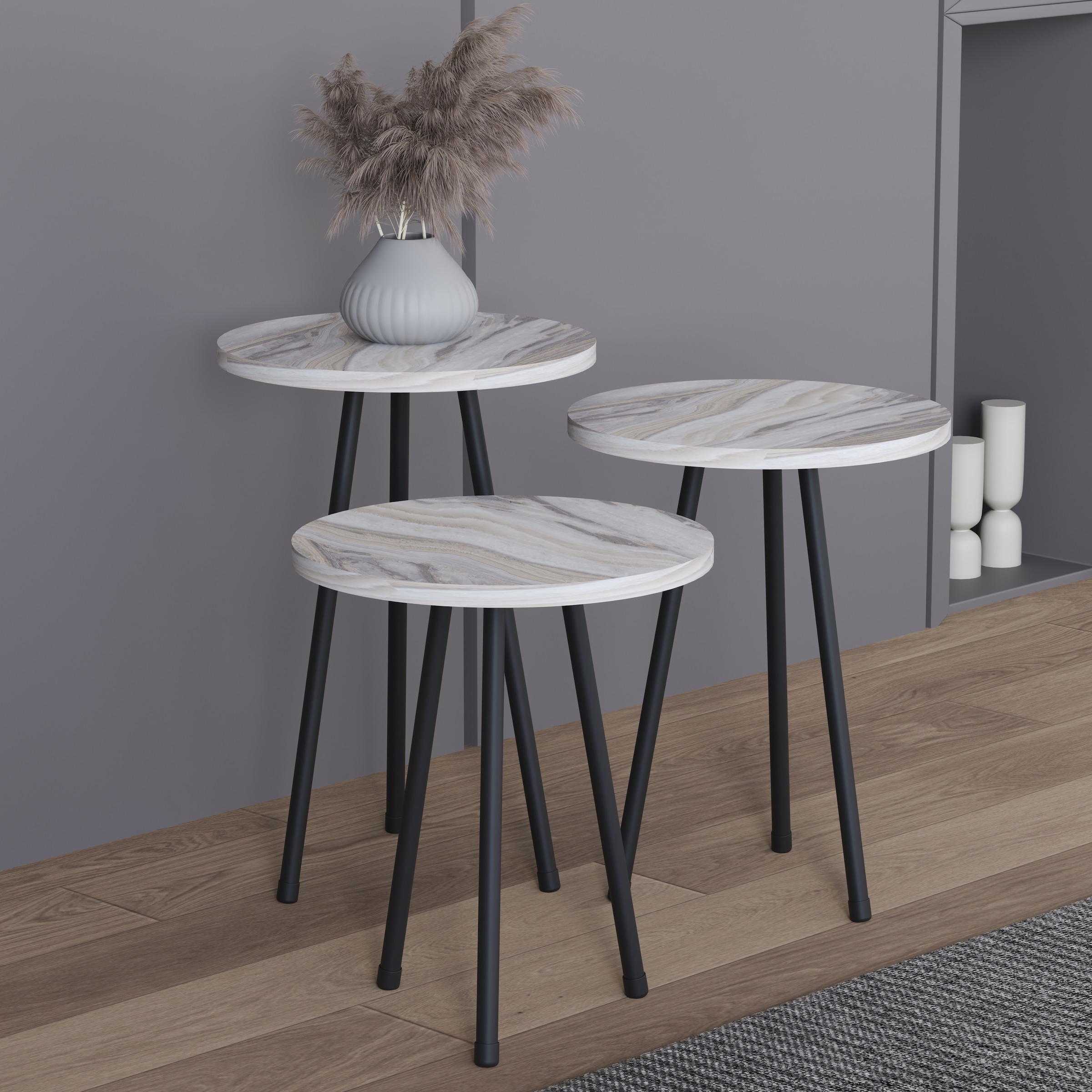 VCM Beistelltisch »3 tlg. Holz Beistelltisch Couchtisch Mamor Mirola«