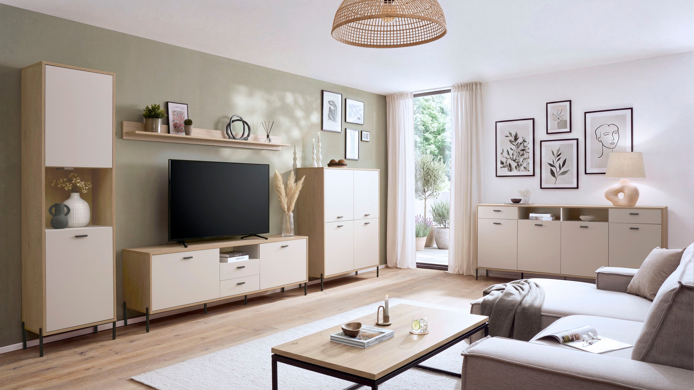 Home affaire Wohnwand »Fredericia, moderne Anbauwand, Komplettset in Kaschmir« Set, 4 Stk. tlg.