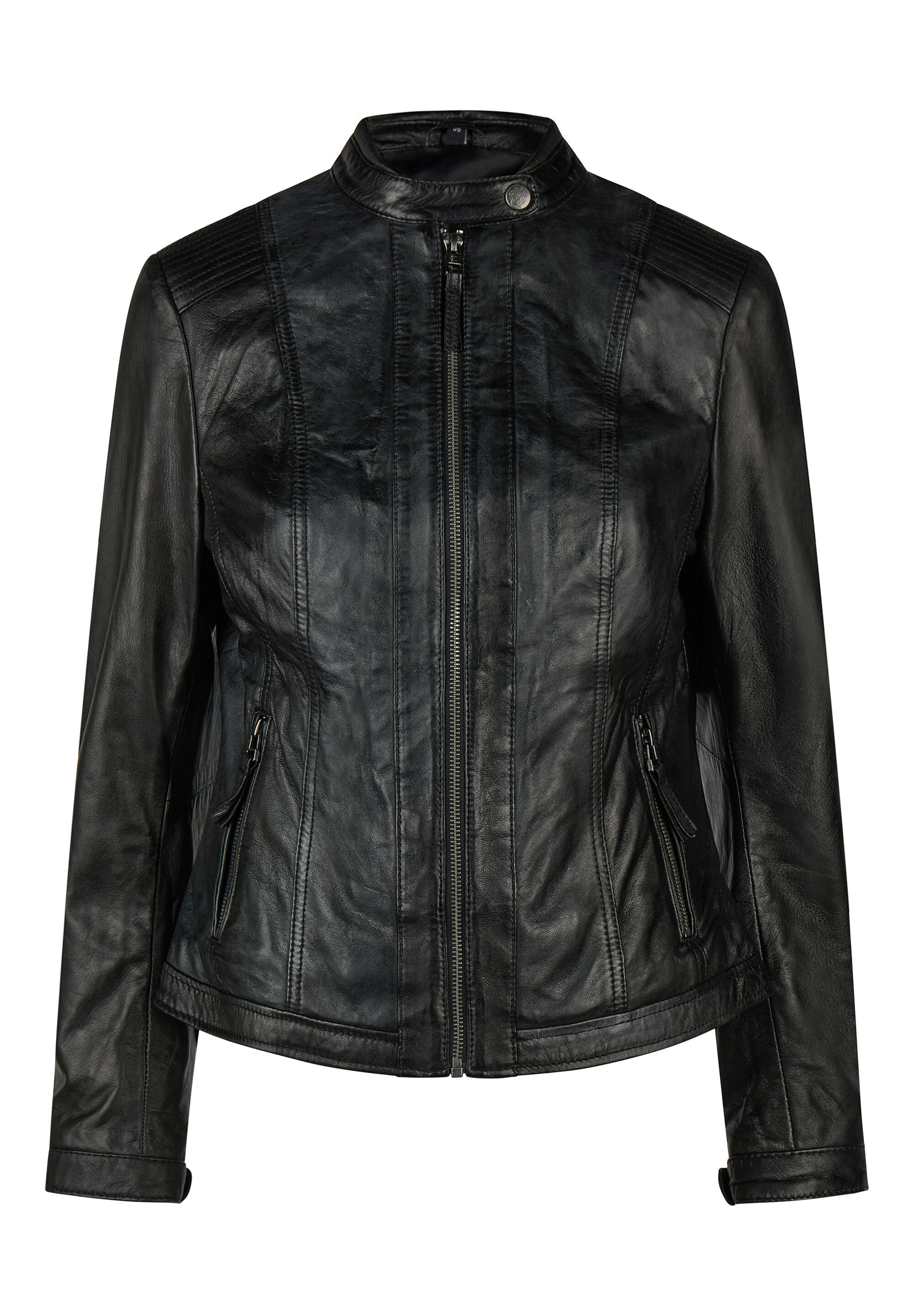 Apple of Eden Lederjacke "Apple of Eden Lederjacke" ohne Kapuze Stehkragen mit Druckknopf