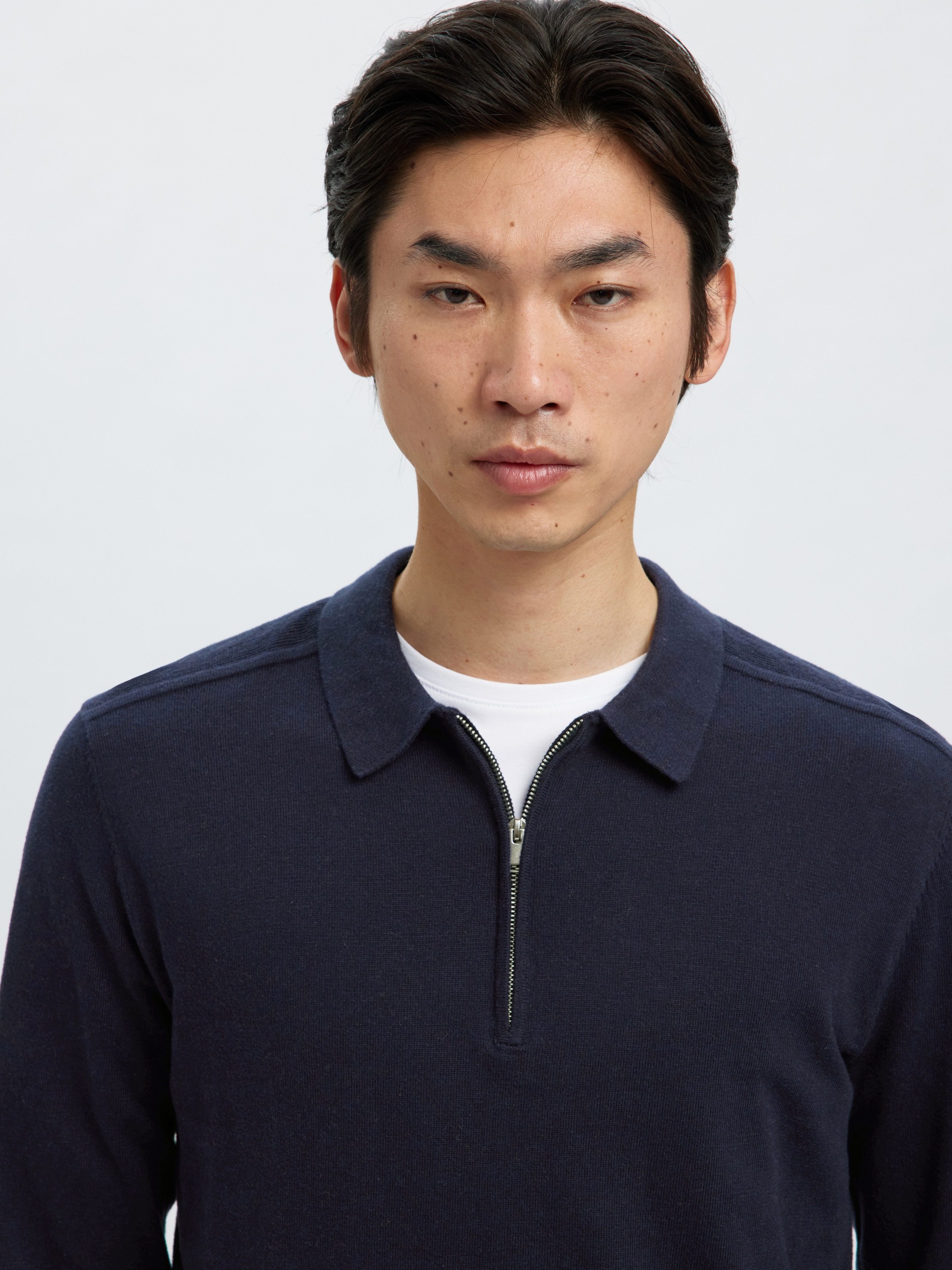 Selected Homme Slhberg Half Zip Polo Sweater Navy Size M 3