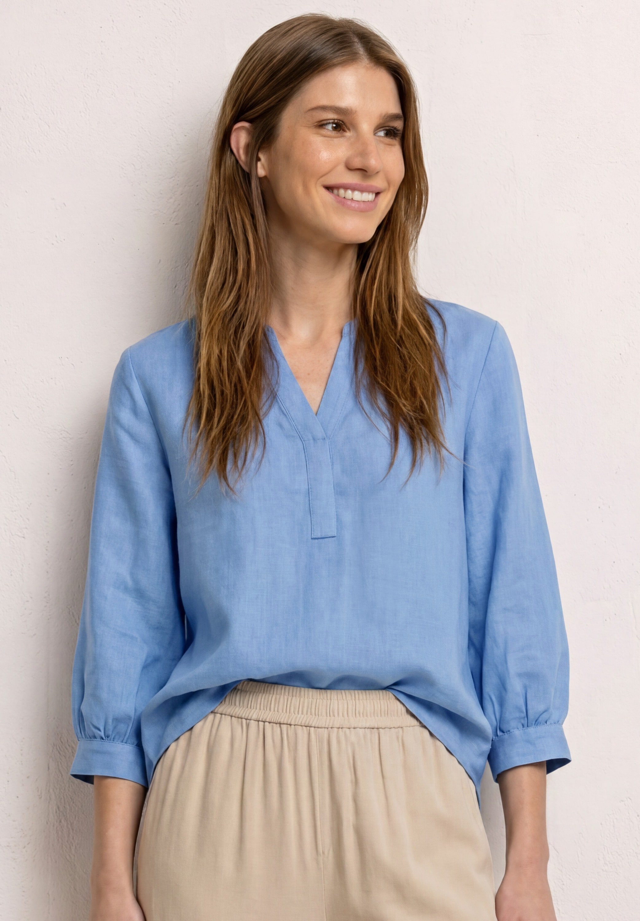 STREET ONE Shirtbluse mit geschlitztem Rundhalsausschnitt