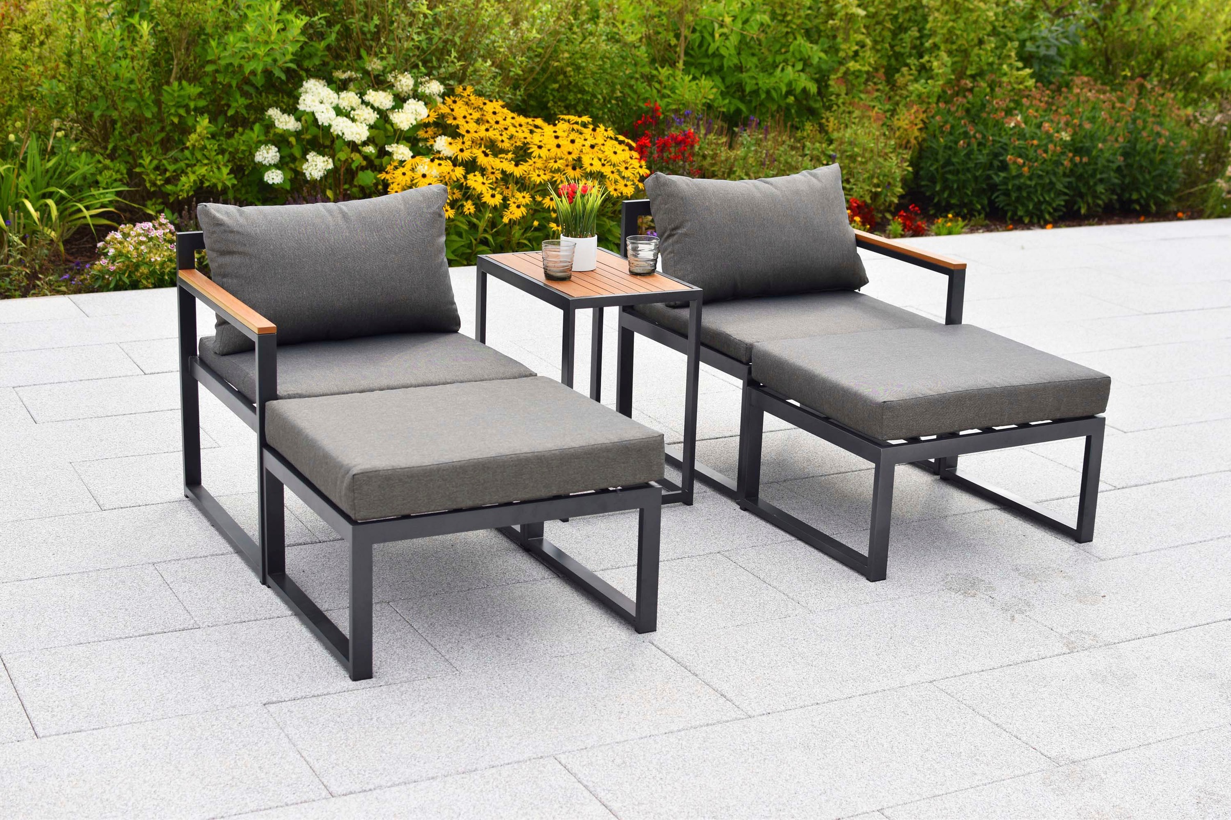 MERXX Gartenlounge-Set »Lindos« Set, 11 tlg. inkl. 2 Sessel, 2 Hocker, 2 Rückenkissen, 4 Sitzkissen, 1 Tisch