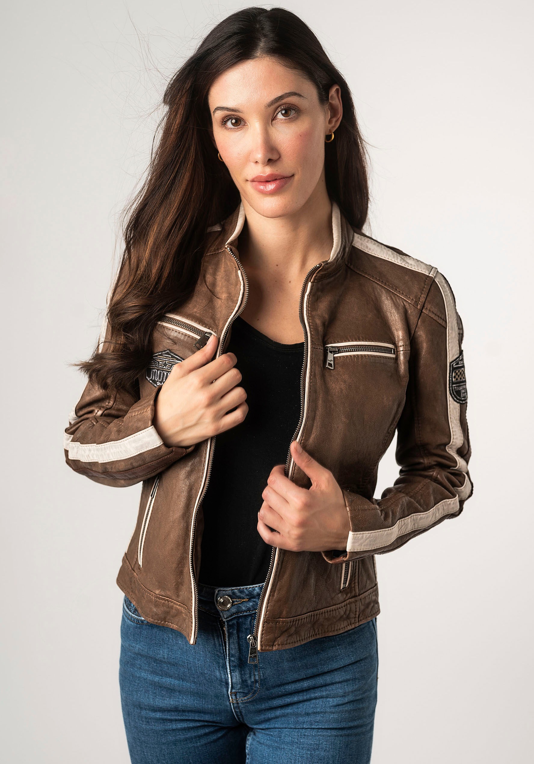 Mauritius Lederjacke »MWHighwalie«, im Racer-Look, mit Patch