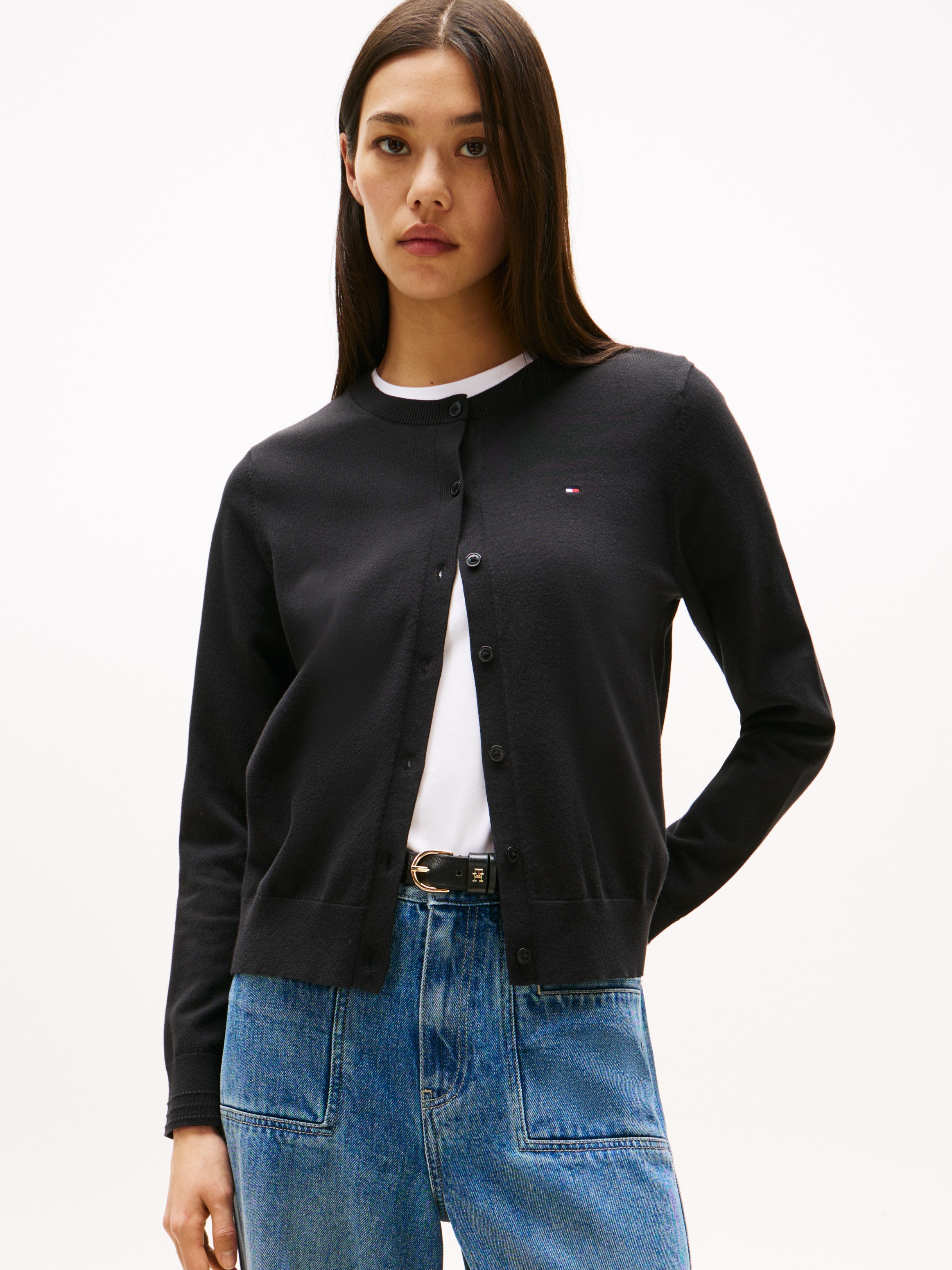 Tommy Hilfiger Cardigan "CO JERSEY STITCH CARDIGAN", mit Logostickerei günstig online kaufen