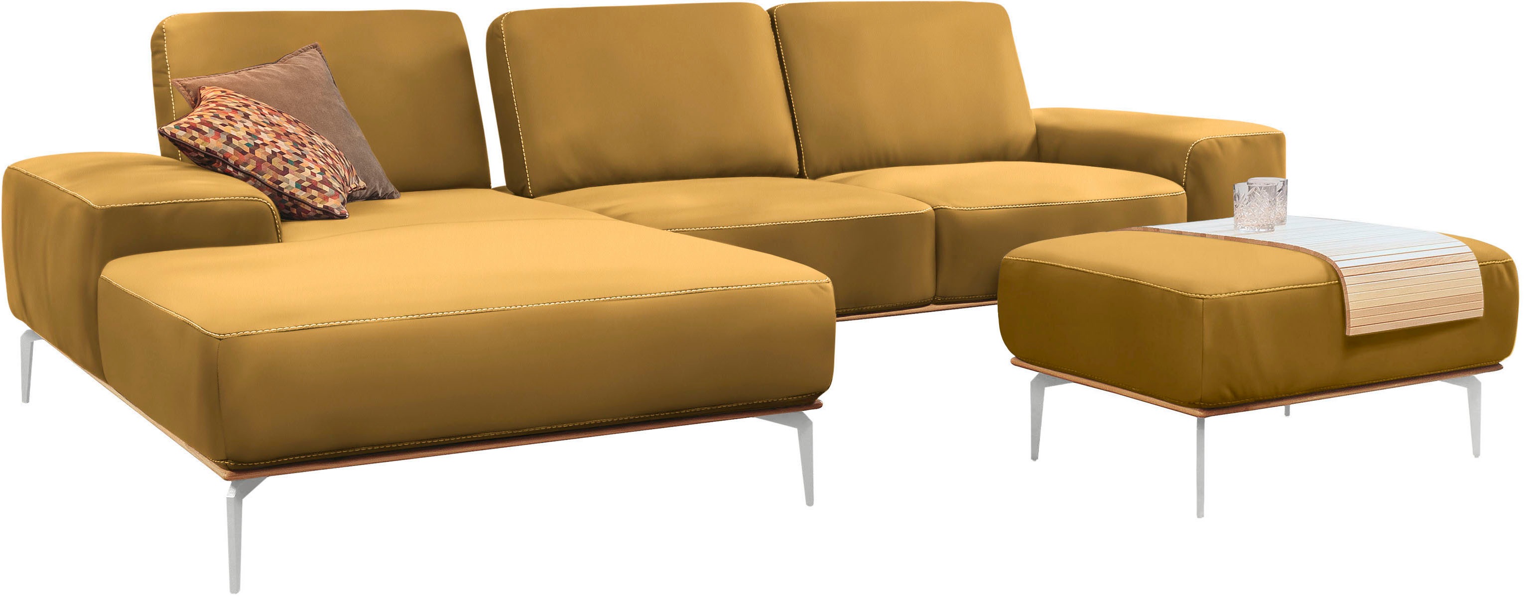 Thumbnail - W.SCHILLIG Polsterhocker "run" mit elegantem Holzsockel, Füße in Chrom glänzend, Breite 75 cm