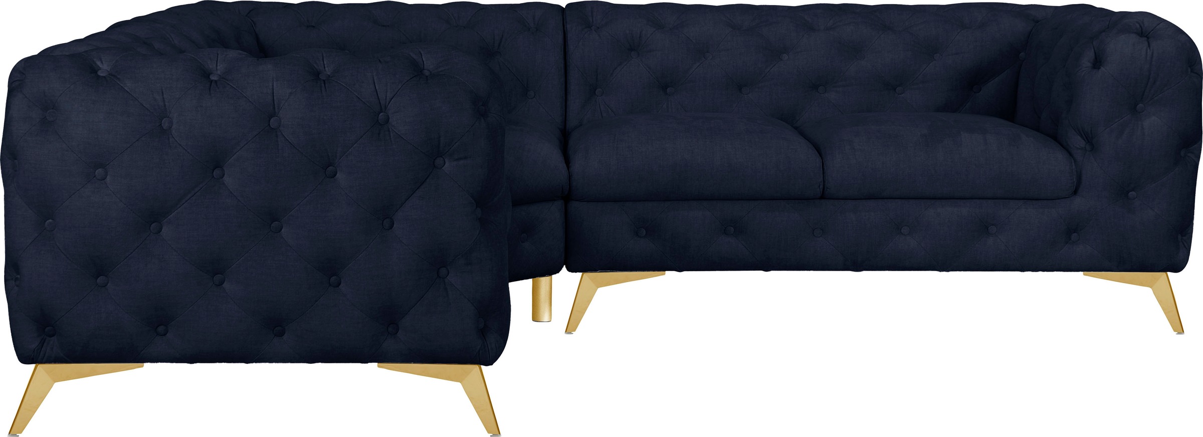 Leonique Chesterfield-Sofa »Ecksofa GLYNIS L-Form mit Wellenunterfederung, Maße B/T/H 264/264/75cm«, aufwändige Knopfheftung, moderne Chesterfield Optik, Fußfarbe wählbar