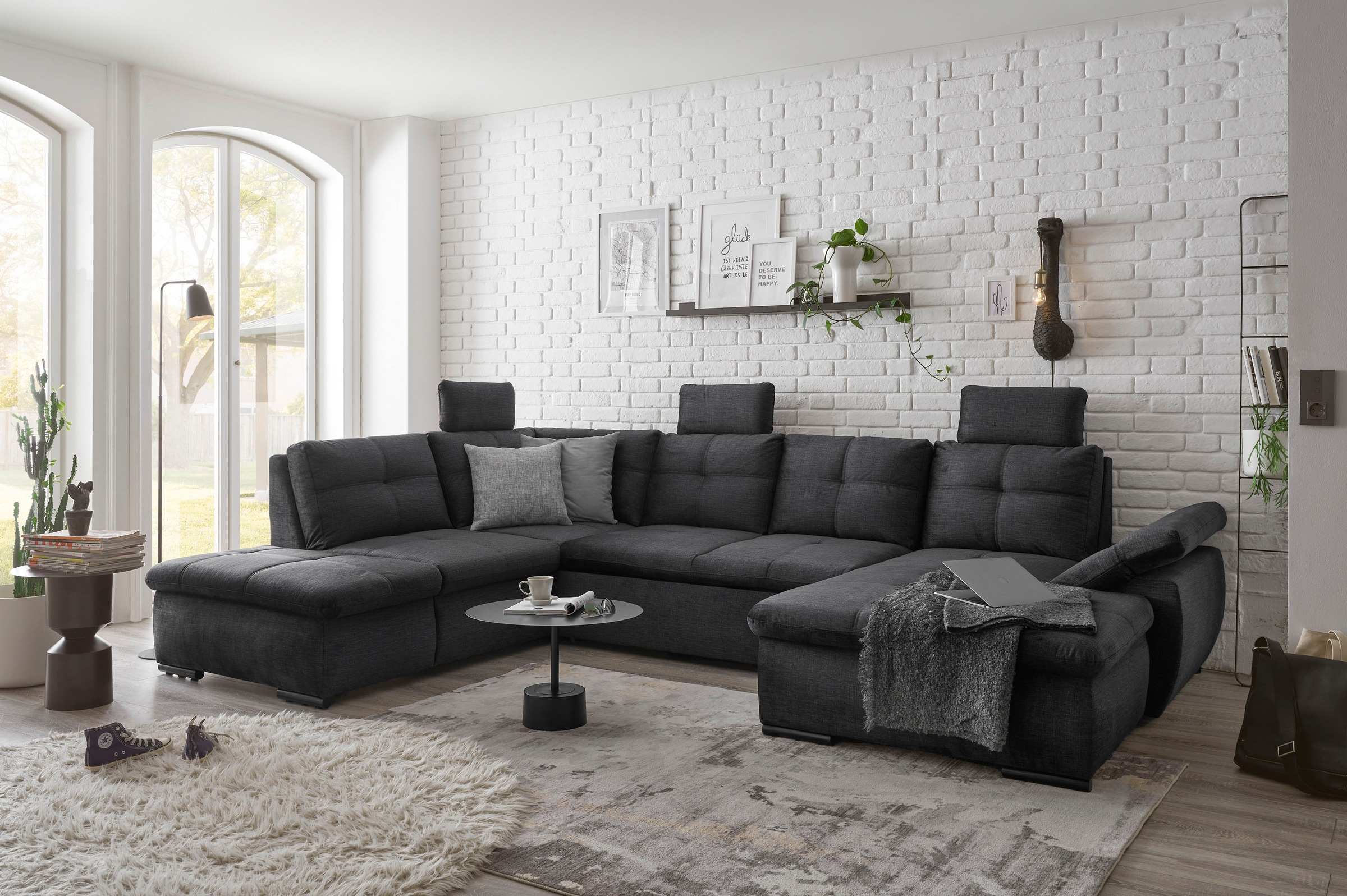 ED EXCITING DESIGN Wohnlandschaft »Alija U-Form«, frei im Raum stellbar, Schlaffunktion, Kopfstützen, Armteilverstellung