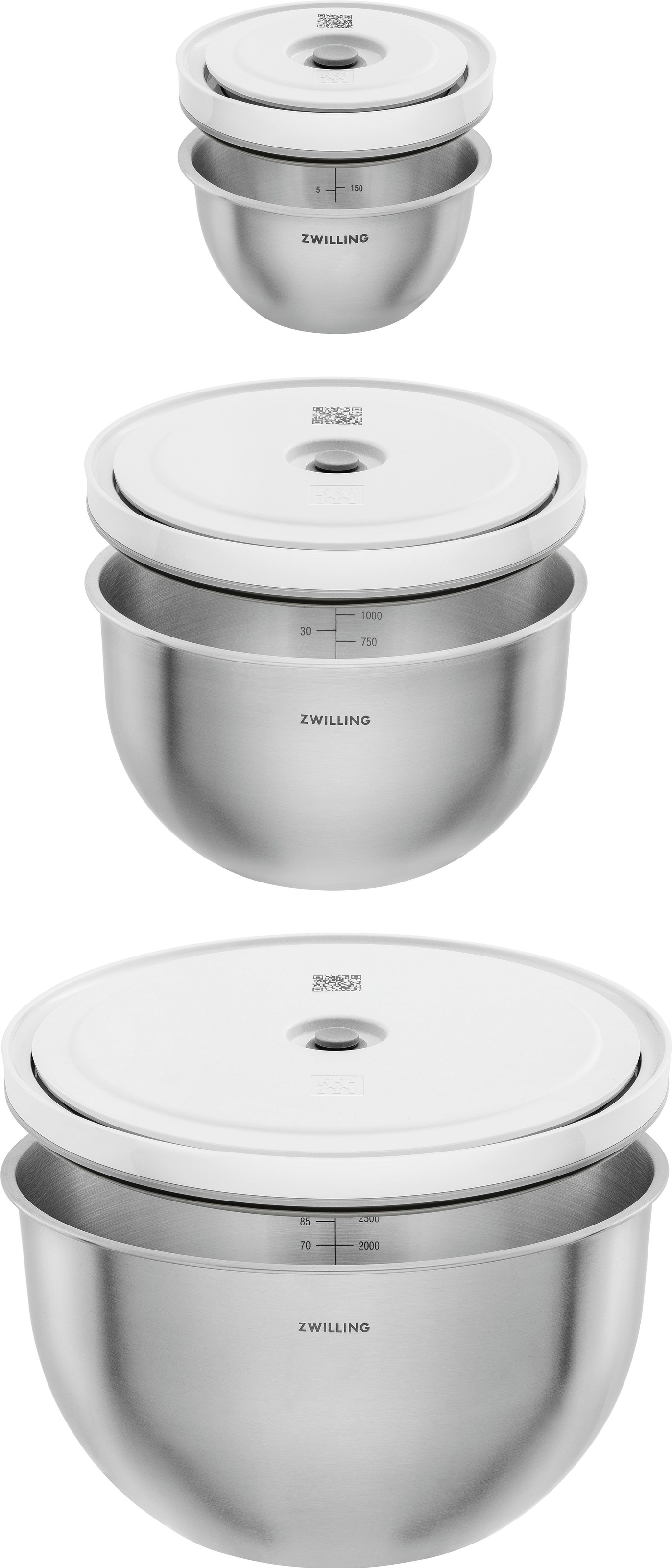 Zwilling Aufbewahrungssystem »Fresh & Save BOWLS«, (Set, 6 tlg., 1 Vakuumschüssel + Deckel (S / 12 cm), (M / 18 cm) + (L / 24 cm), Vakuumschüssel Set S/M/L / 6-tlg., Edelstahl