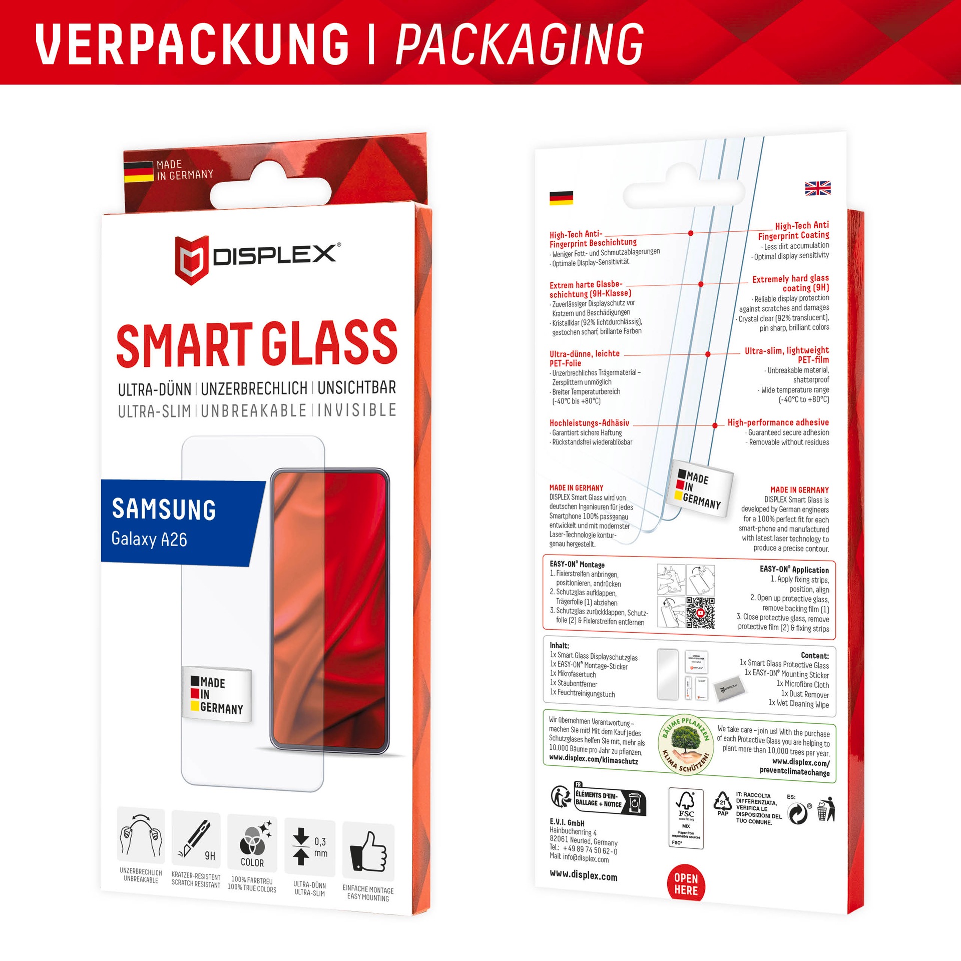 Displex Displayschutzglas »Smart Glass Screen Protection - ultra-dünn, unzerbrechlich, unsichtbar«, für Samsung Galaxy A26, Displayschutzfolie, Schutzfolie, Bildschirmschutz, kratz- & stoßfest