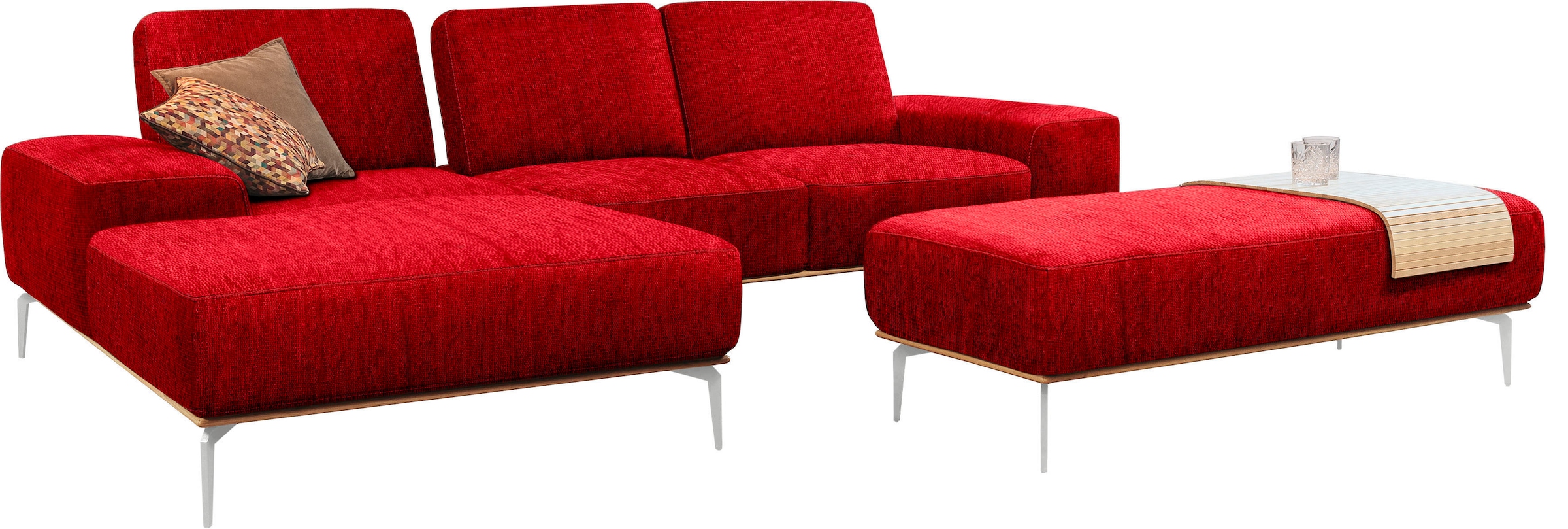 Ecksofa »run«, mit elegantem Holzsockel, Füße in Chrom glänzend, Breite 279 cm