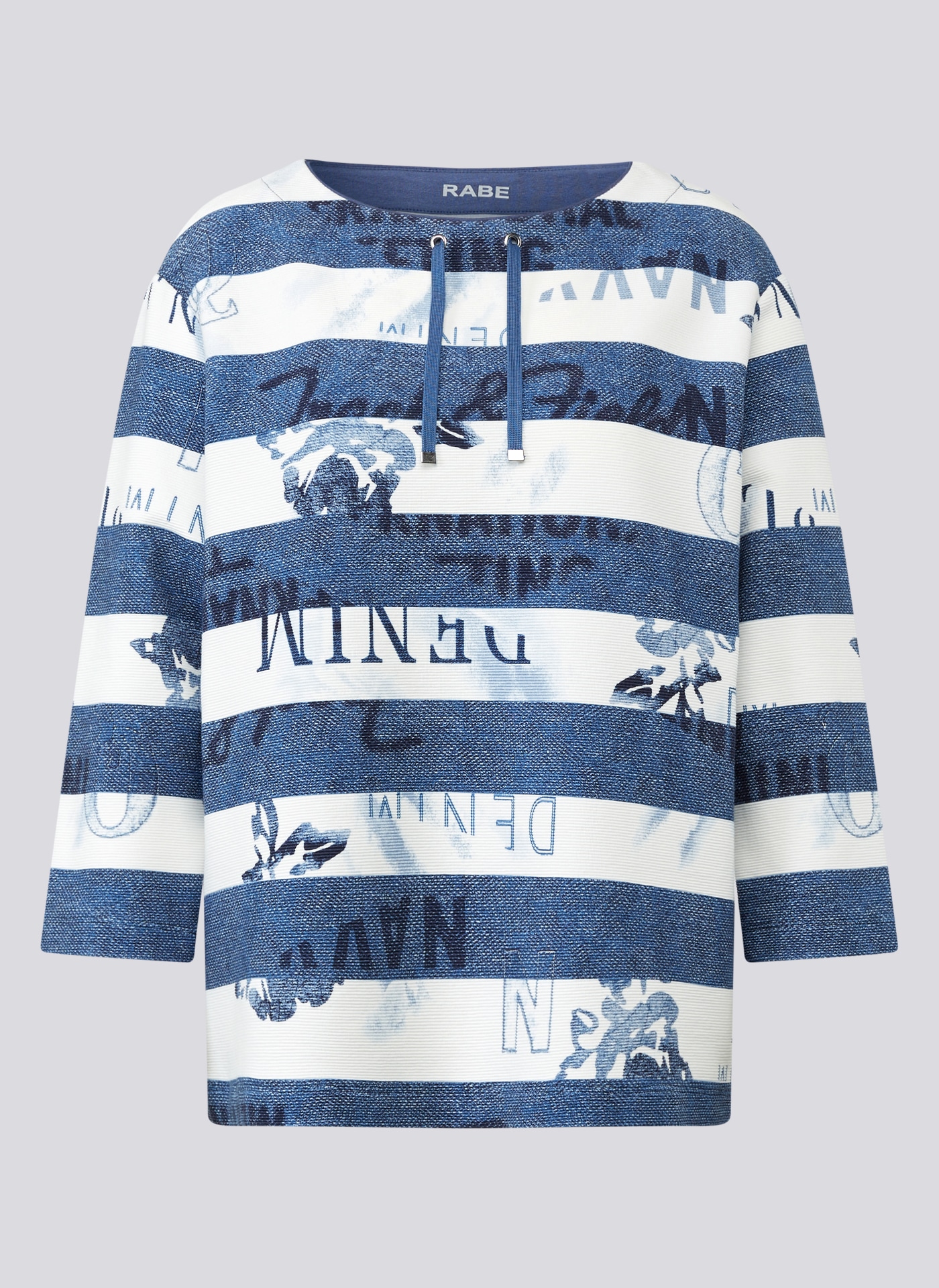 Rabe 3/4-Arm-Shirt, mit Streifenmuster und Print