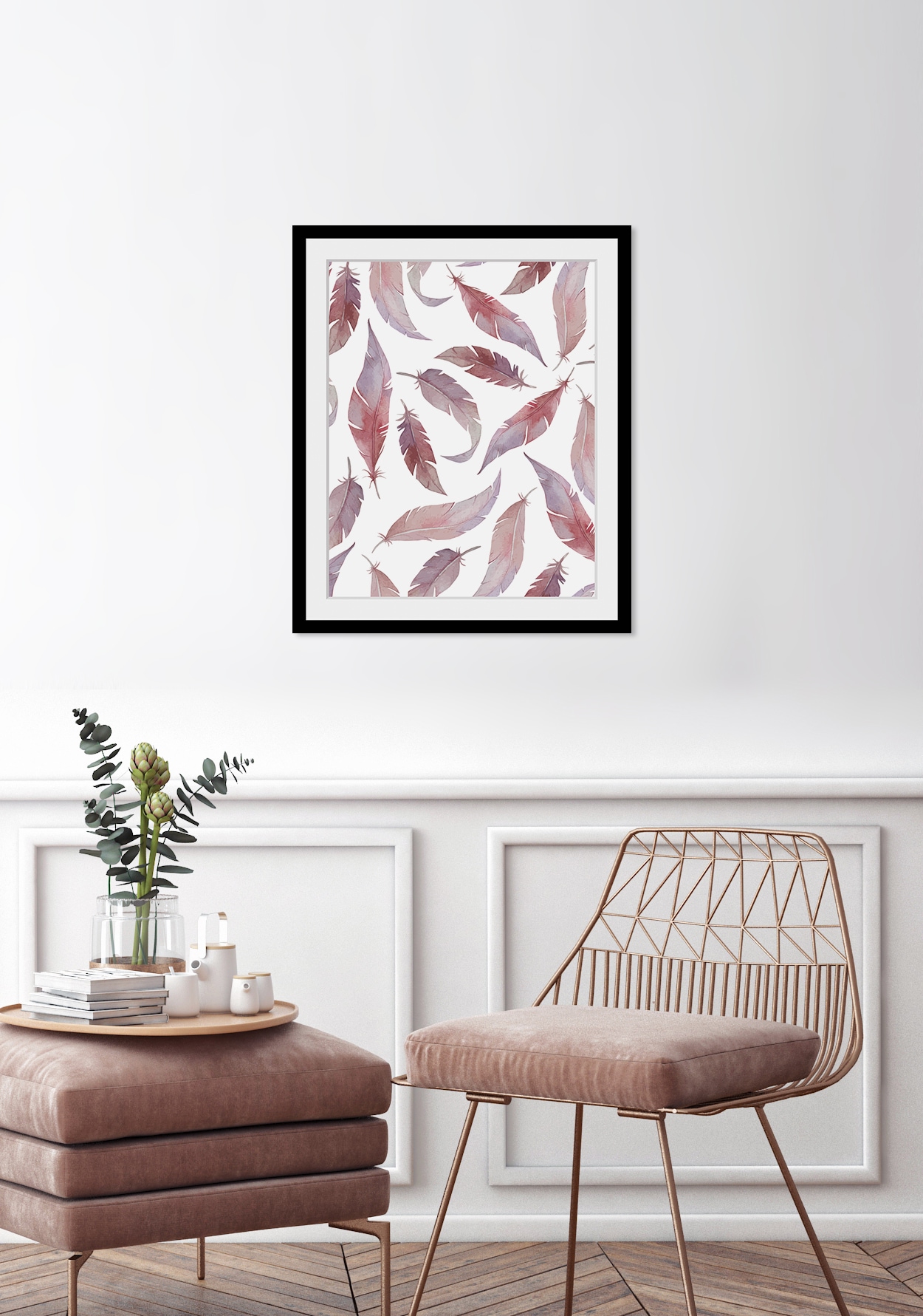 queence Bild »Fridolin«, Federn-Kunst, HD Premium Poster-Druck inkl. Holzrahmen