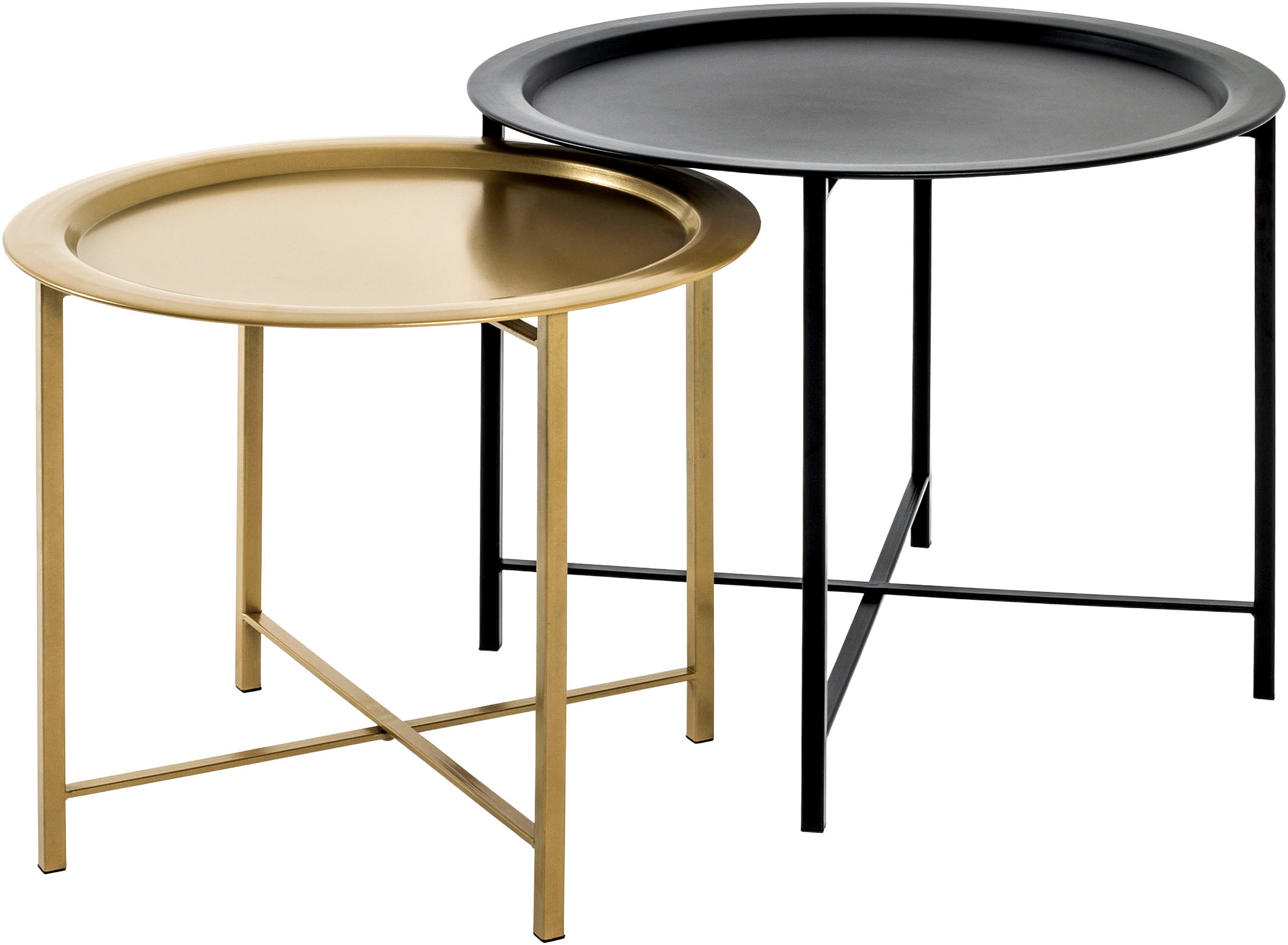 HAKU Couchtisch "Sofatisch, Wohnzimmertisch" Set, 2er Set, 2 Stk. tlg. rund - aus Metall Schwarz - Ø/H 52/44 und 62/49 cm