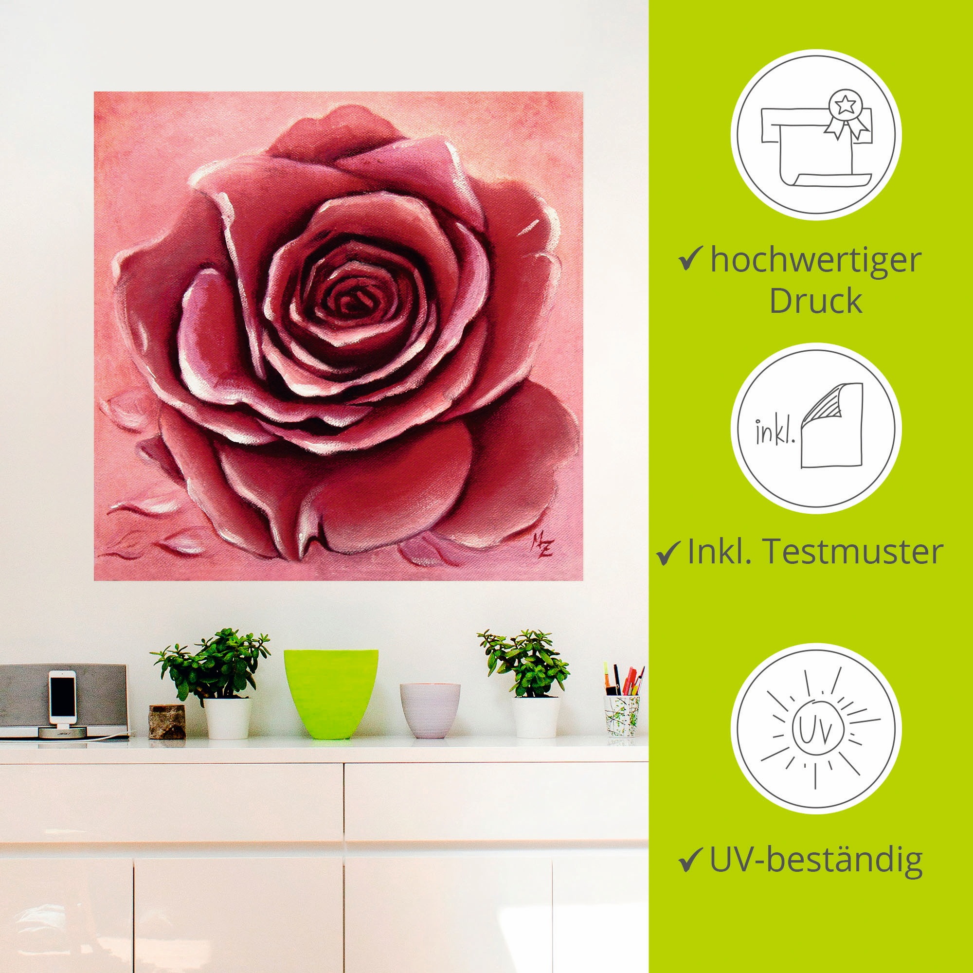 Artland Wandbild »Rote Rose handgemalt«, Blumen, (1 St.), als Alubild, Outdoorbild, Leinwandbild, Wandaufkleber, versch. Größen