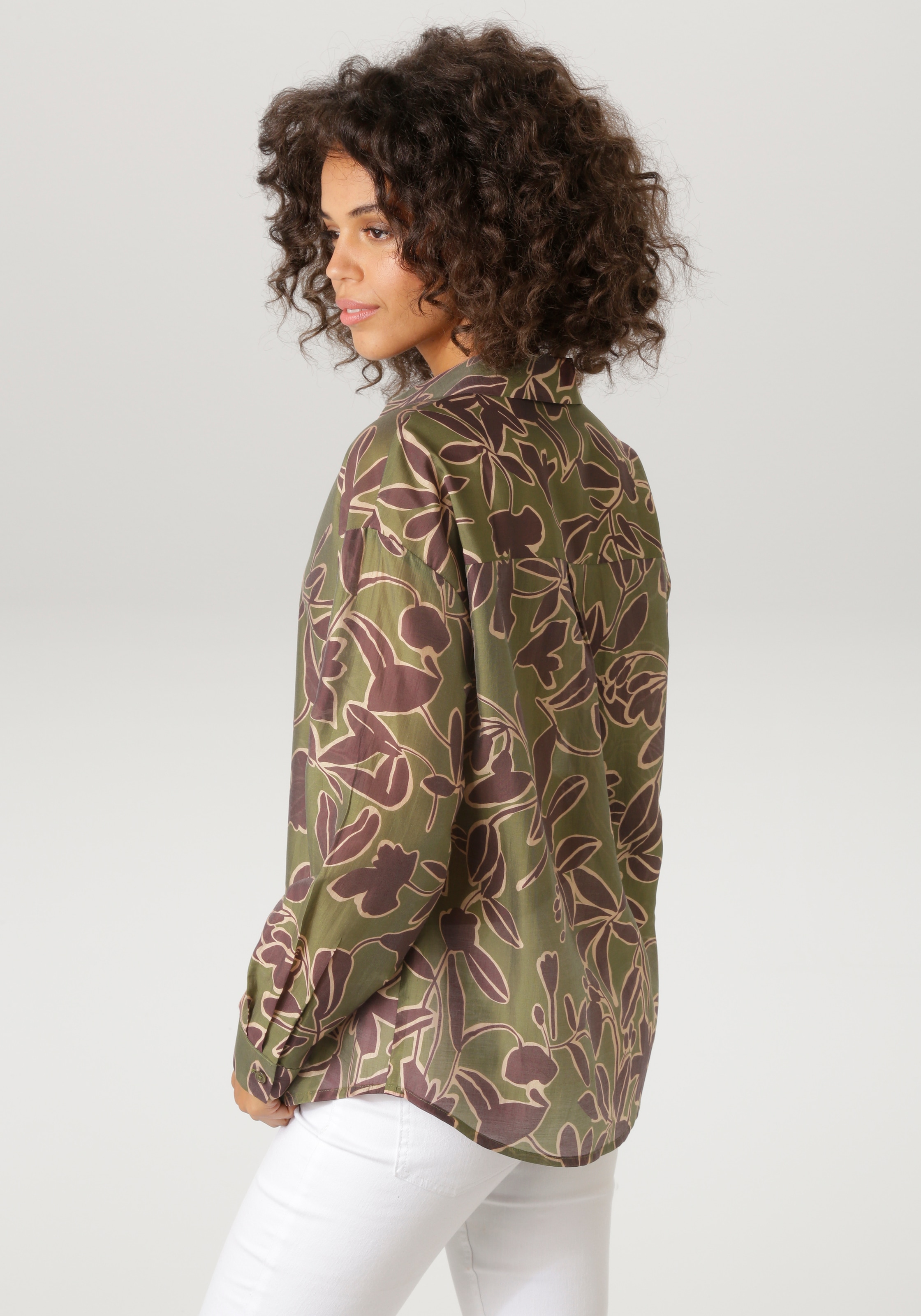 Aniston CASUAL Hemdbluse mit großflächigen, grafischen Blumen bedruckt - NEUE KOLLEKTION