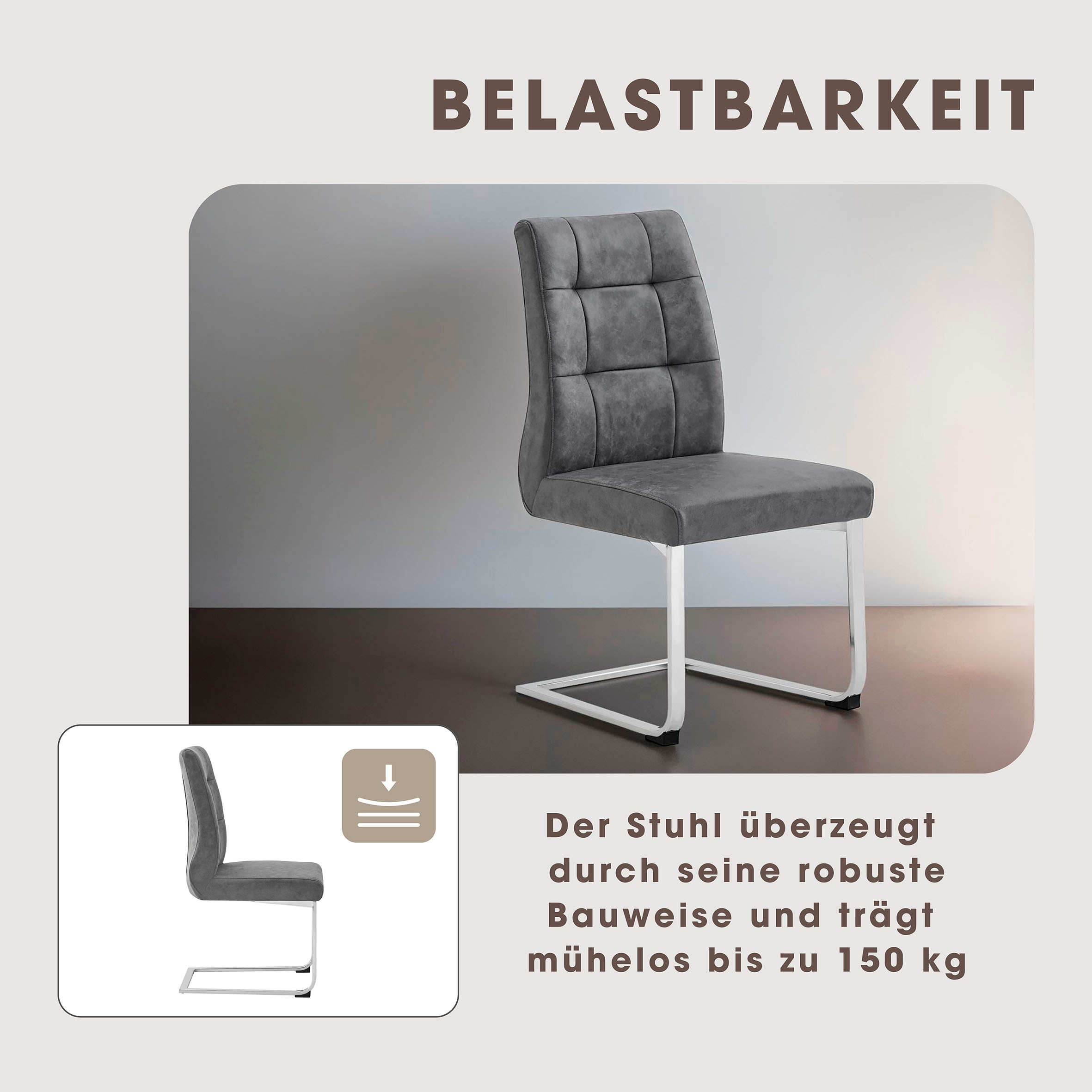 byLIVING Esszimmerstuhl »Marlen XXL«, (Set), 2 St., Microfaser, bis zu 150 kg belastbar, Vintage-Bezug, Freischwinger