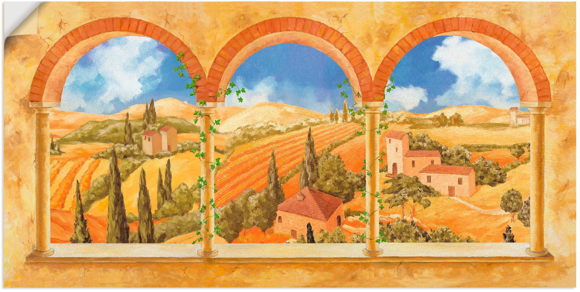 Artland Wandbild »Drei Torbögen mit Blick in die Toskana«, Fensterblick, (1 St.), als Leinwandbild, Wandaufkleber in verschied. Größen
