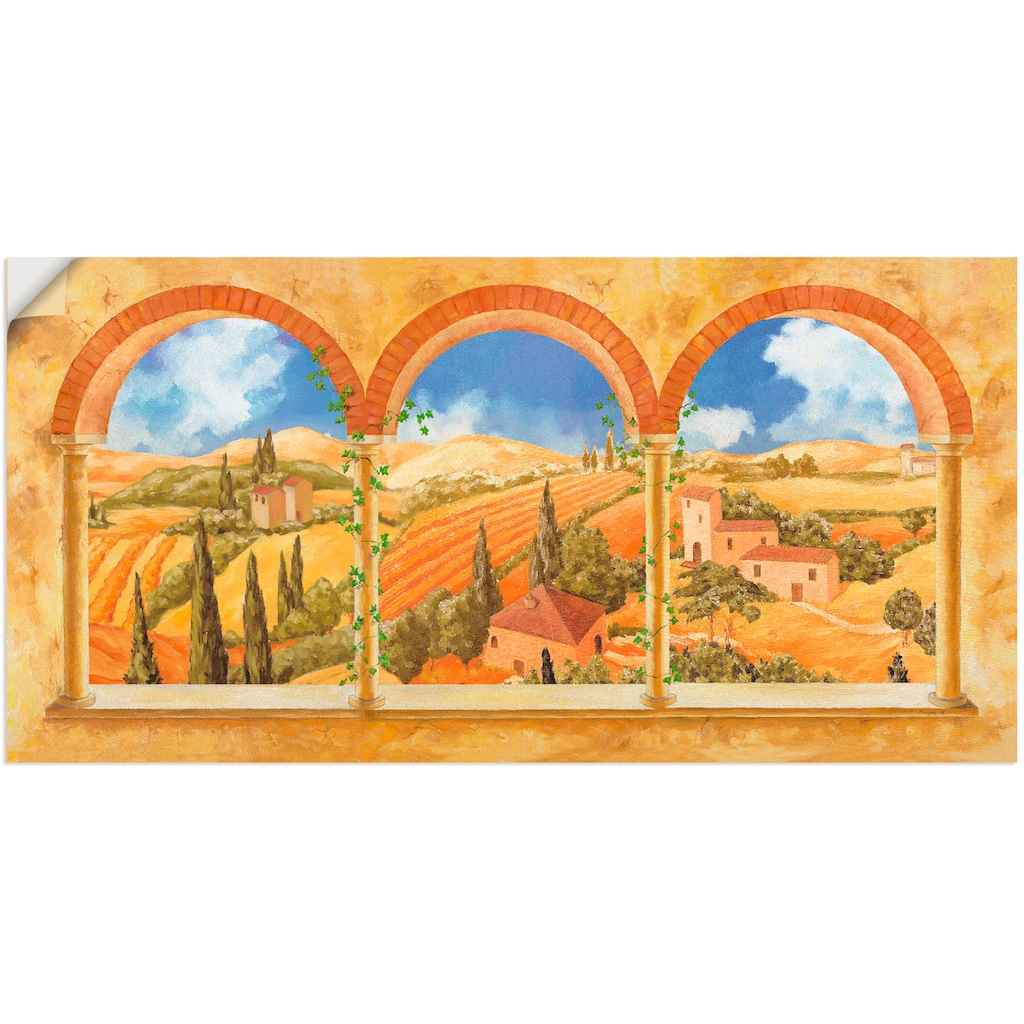 Artland Wandbild »Drei Torbögen mit Blick in die Toskana«, Fensterblick, (1 St.)