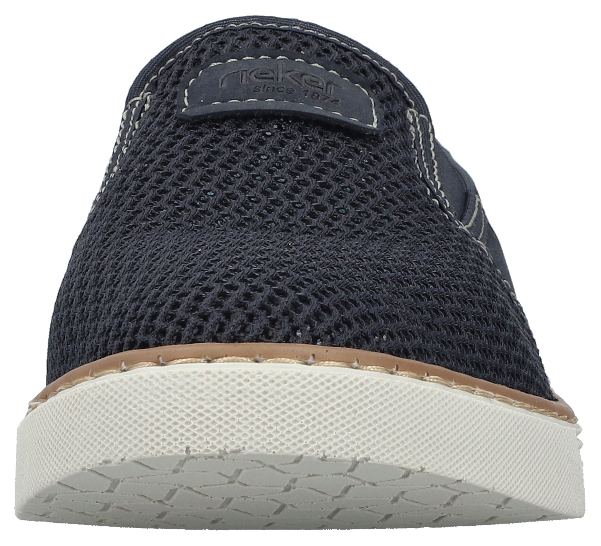 Slipper RIEKER, Herren, Gr. 45, blau (dunkelblau), Lederimitat, Textil, Schuhe Slipper, Espadrilles, Sommerschuh mit kontrastfarbenen Ziernähten 3