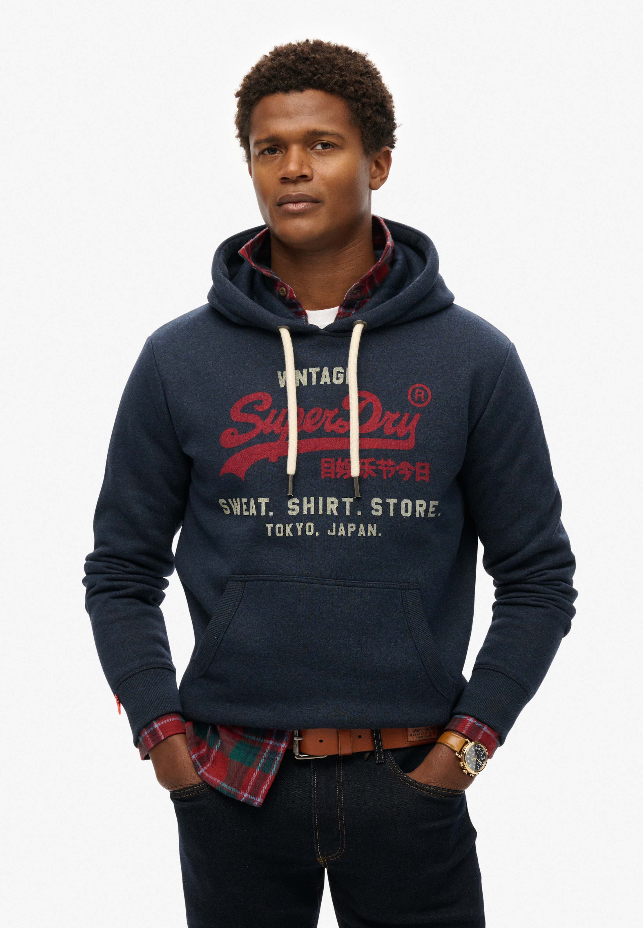 Superdry Kapuzensweatshirt "SD-VL HERITAGE RELAXED HOOD", aus Baumwollmischung, Relaxed Fit, mit Rippbündchen am Rumpfabschluss