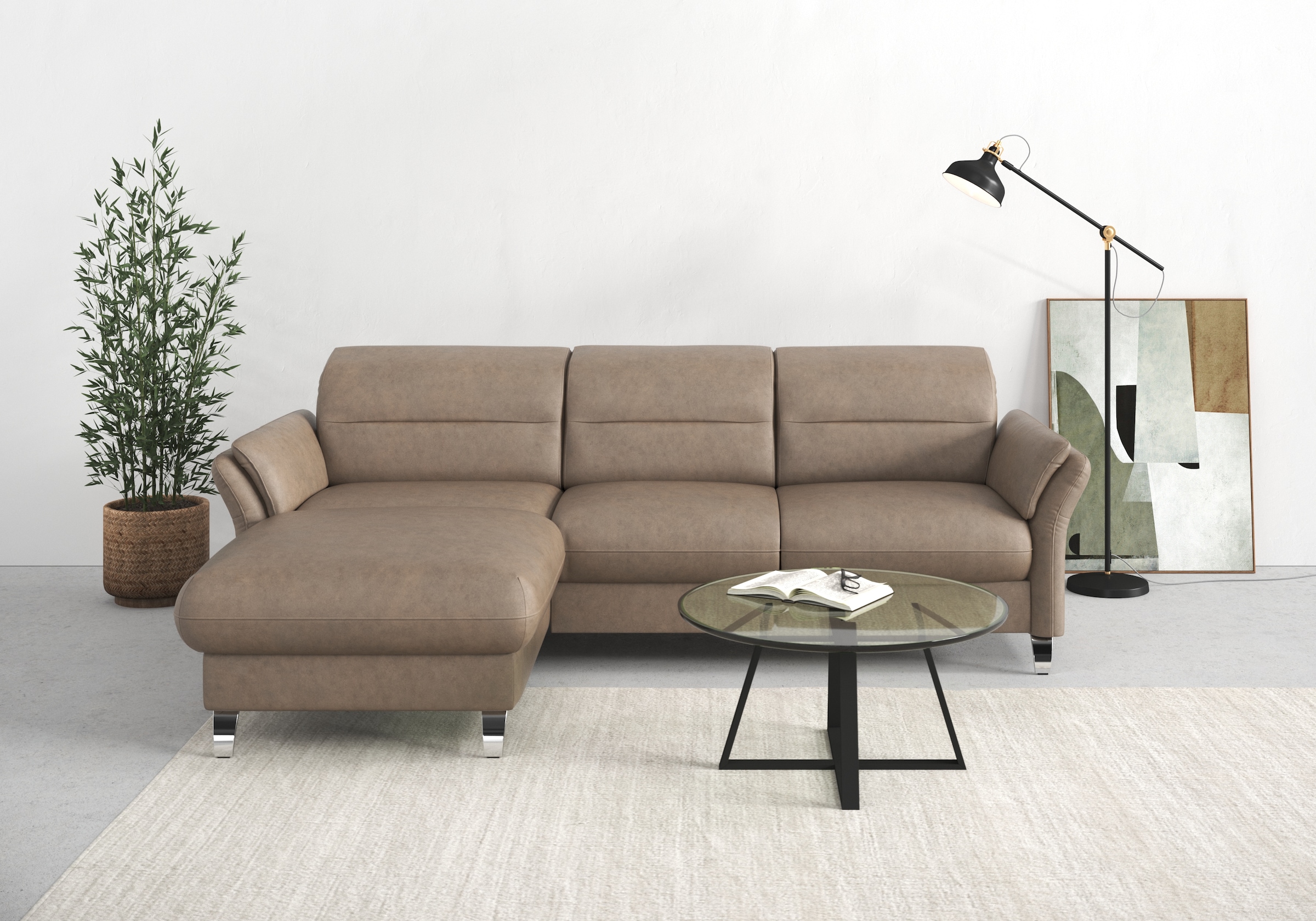 sit&more Ecksofa »Grenoble L-Form mit Federkern«, wahlweise mit Bettfunktion, Bettkasten, Arm- und Kopfteilverstellung