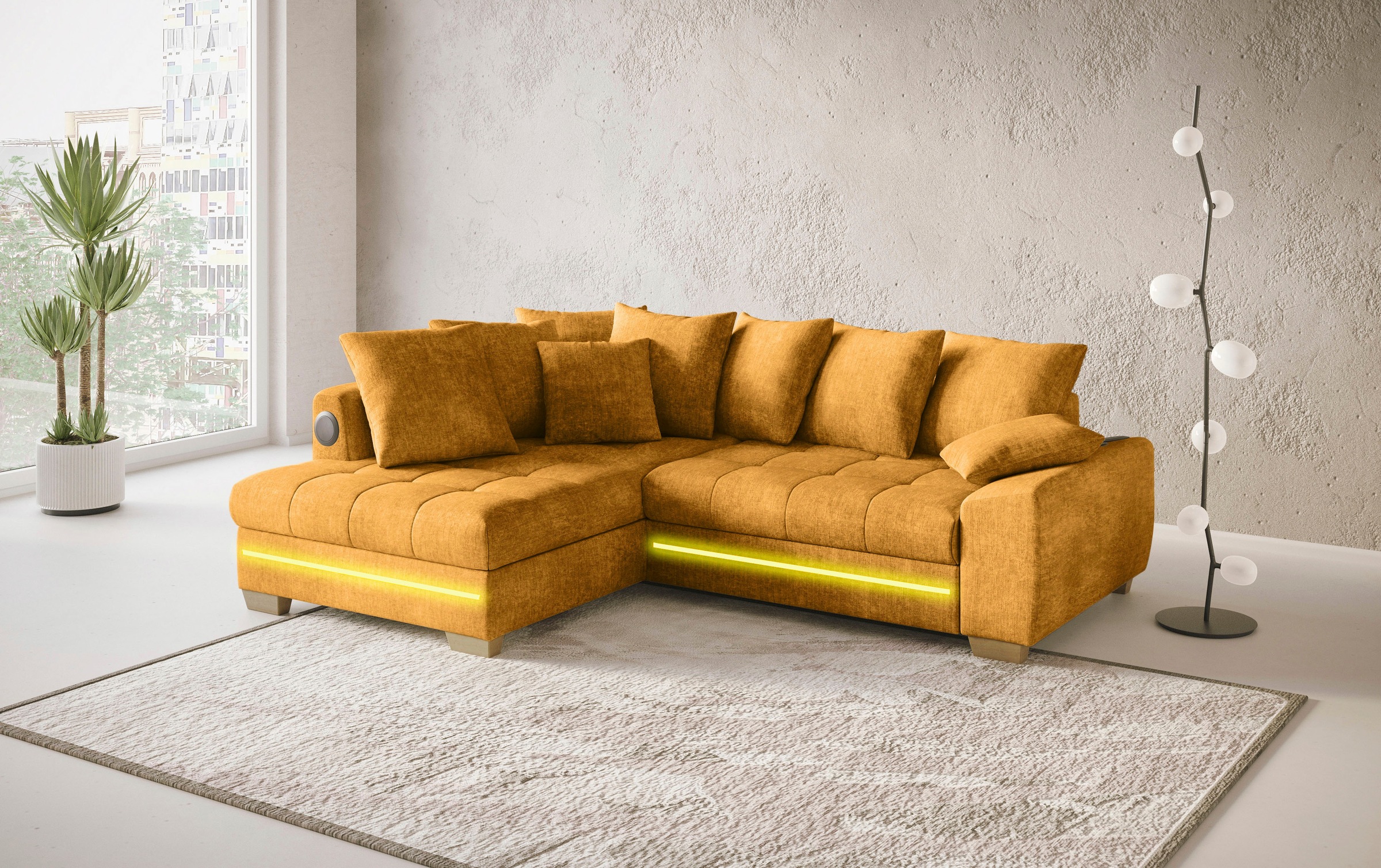 Mr. Couch Ecksofa »Nikita II, L-Form«, RGB-LED, Bluetooth-Soundsystem, wahlweise mit Bett, Bettkasten