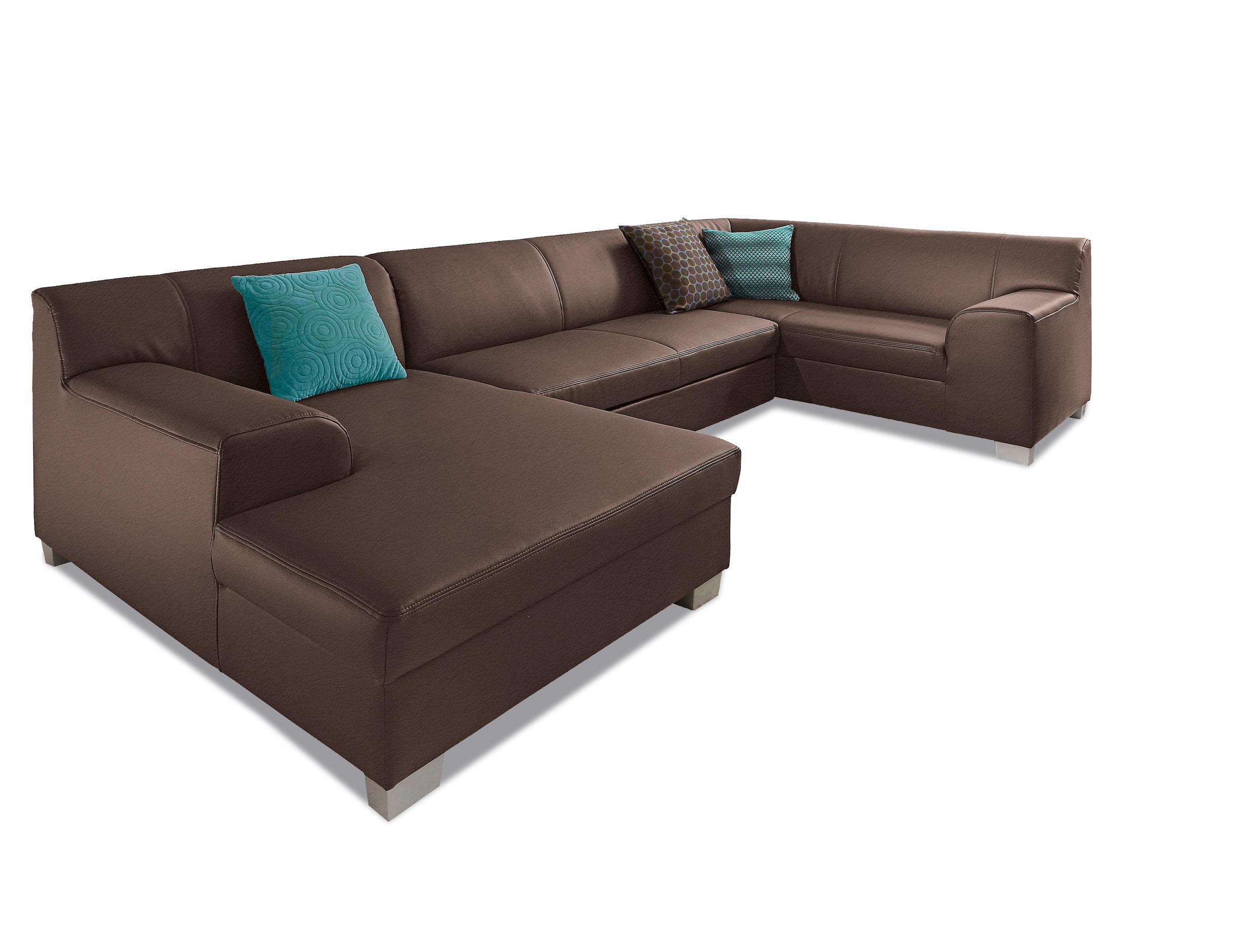 DOMO collection Wohnlandschaft »Amando in vielen Bezugsvarianten, auch in Leder, komfortabel, U-Form«, wahlweise mit Bettfunktion, fester Sitzkomfort, frei im Raum stellbar